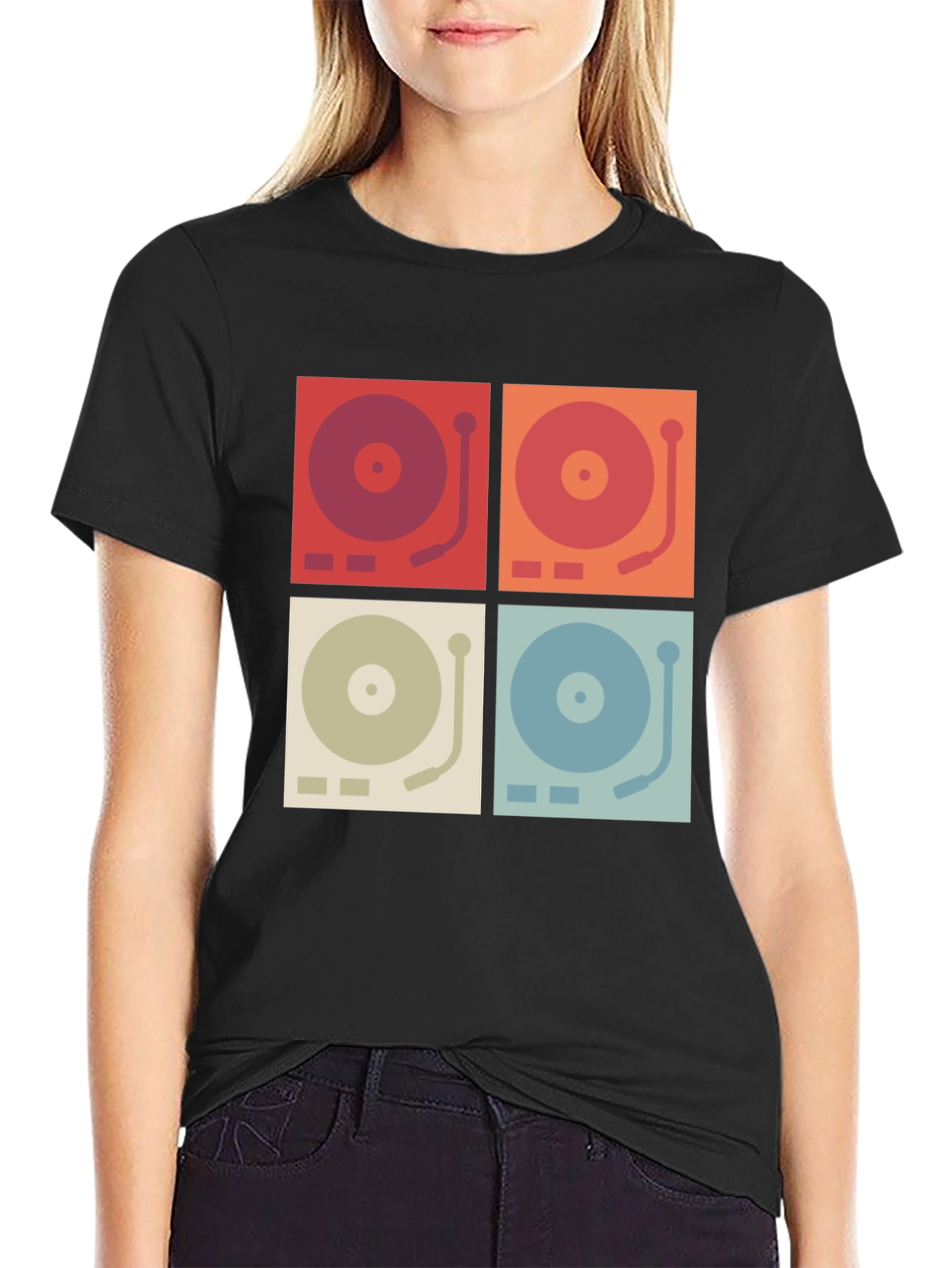Black Retro Turntable Graphic Tee view 2