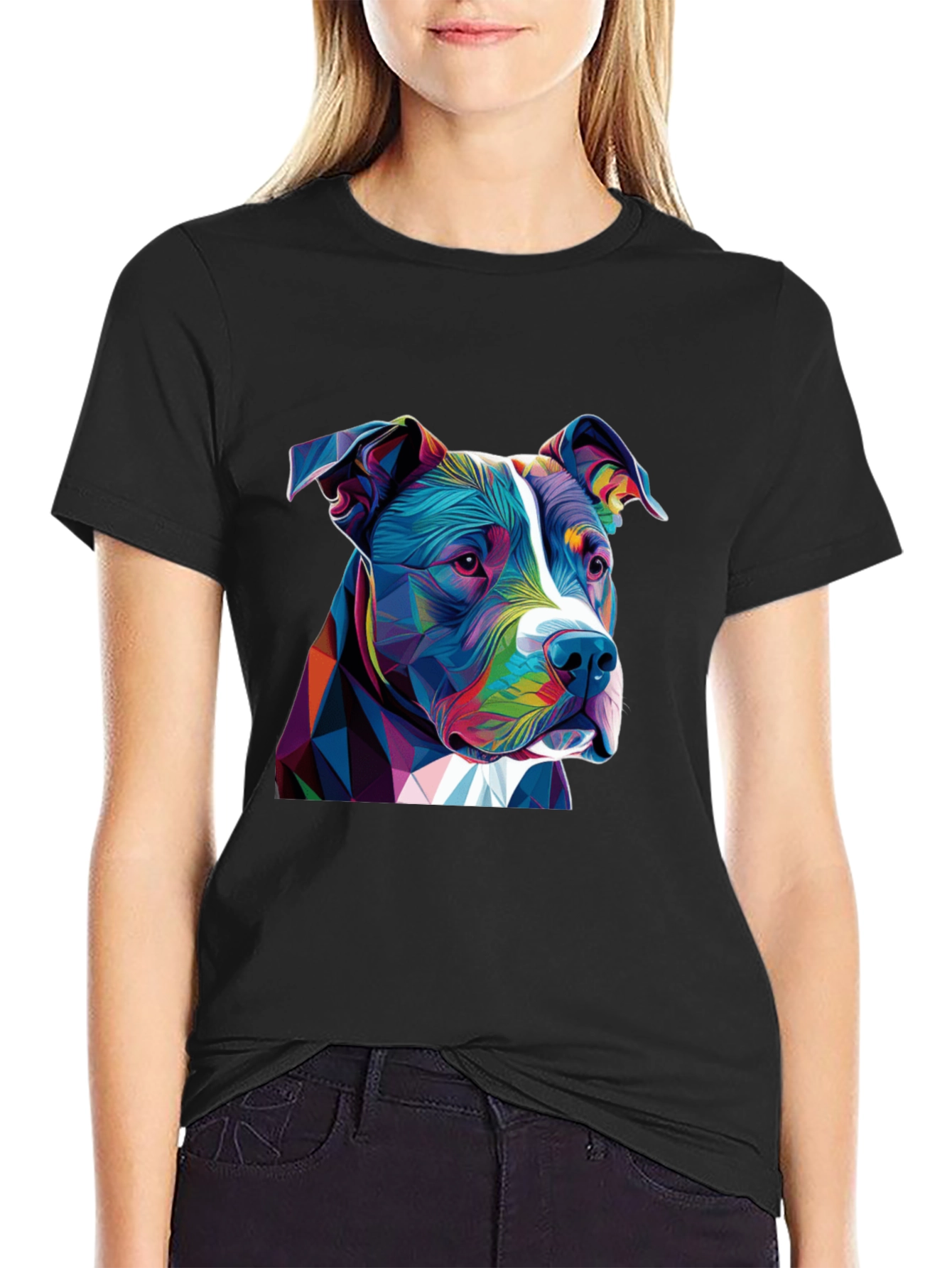 Black Geometric Pitbull Graphic Tee - Black Cotton Blend view 2