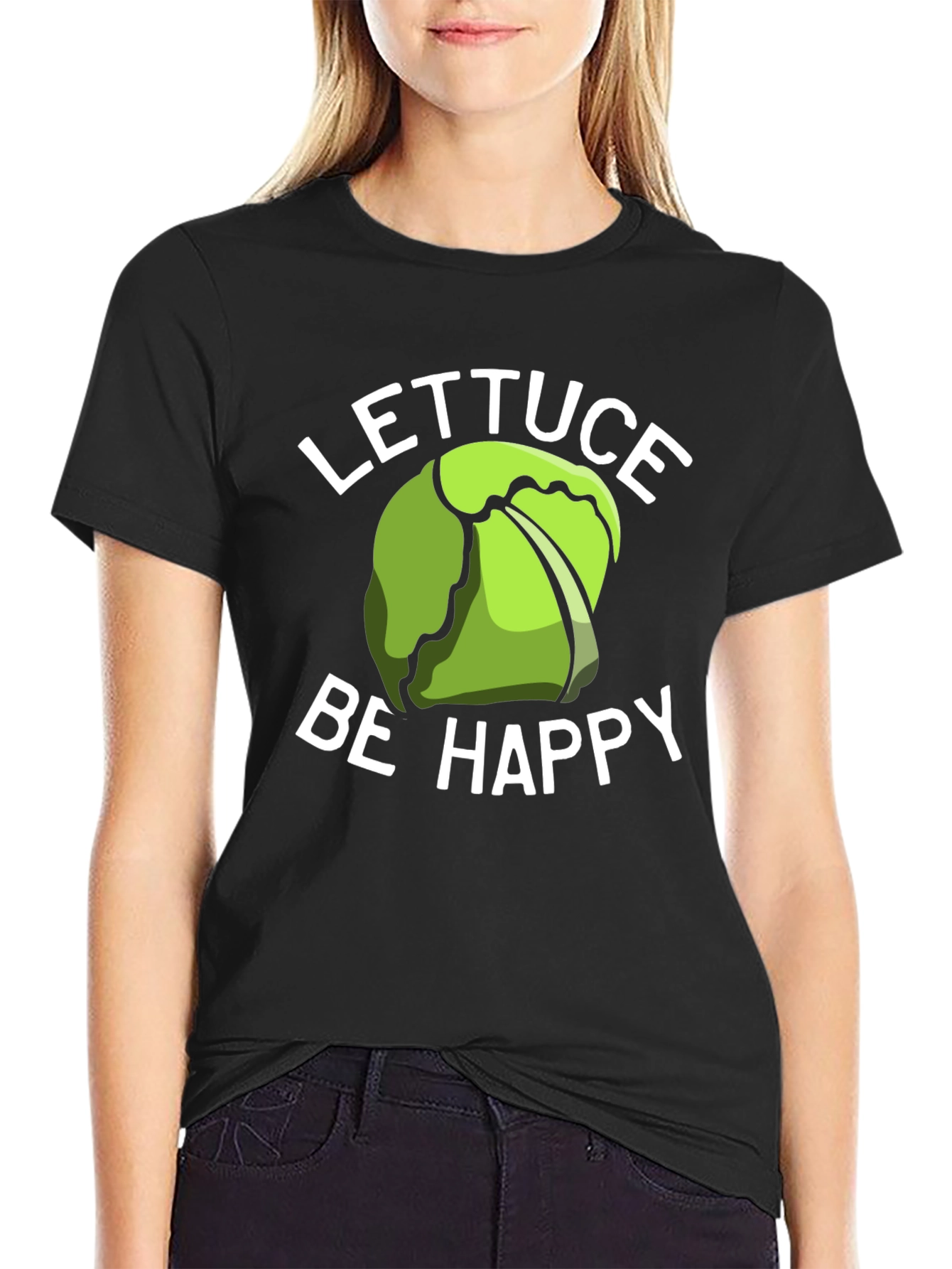 Black Lettuce Be Happy T-Shirt - Funny Graphic Tee view 2