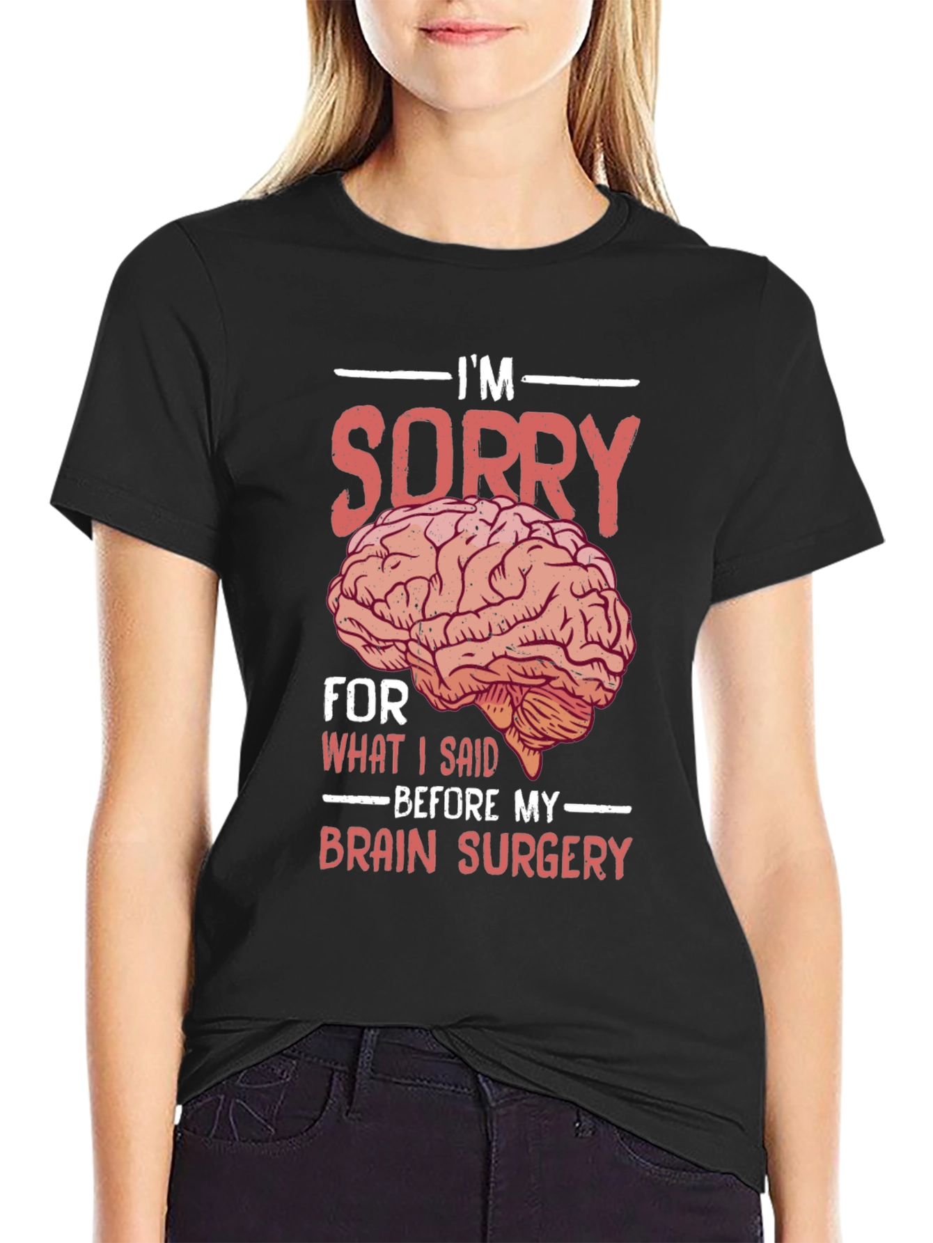 Black Funny "Brain Surgery" Graphic T-Shirt view 2