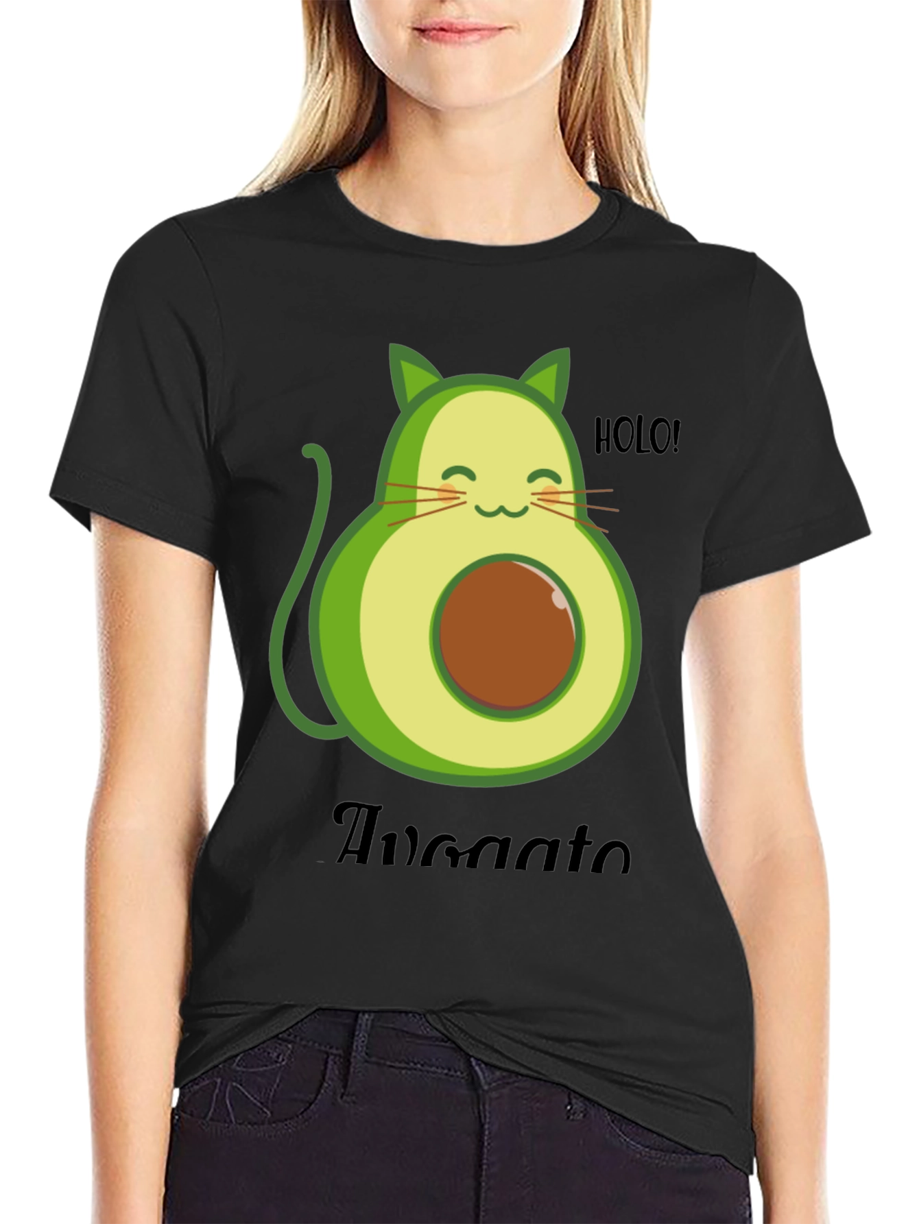 Black Avocato T-Shirt - Avocado Cat Pun Tee view 2