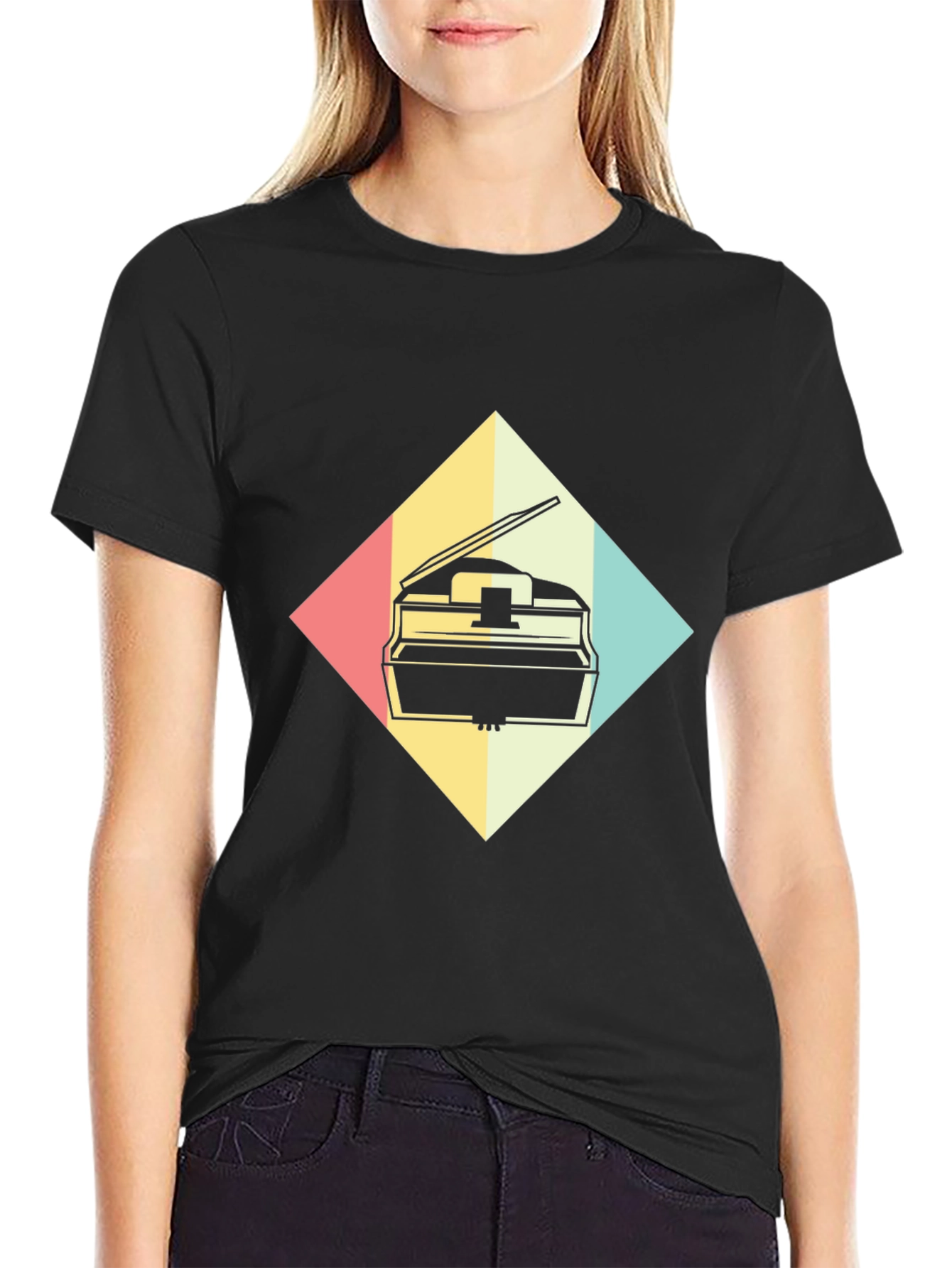 Black Retro Piano Graphic Tee - Musical Style view 2