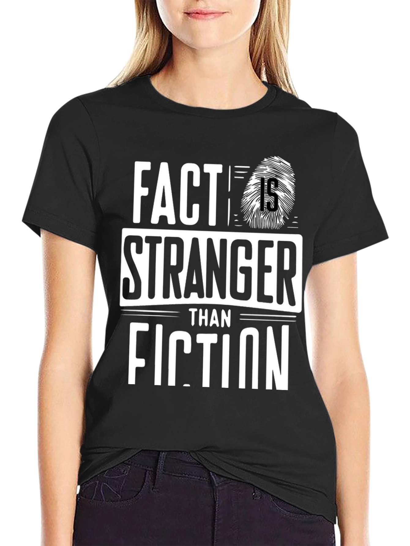 Black Fact Stranger Than Fiction Graphic Tee view 2