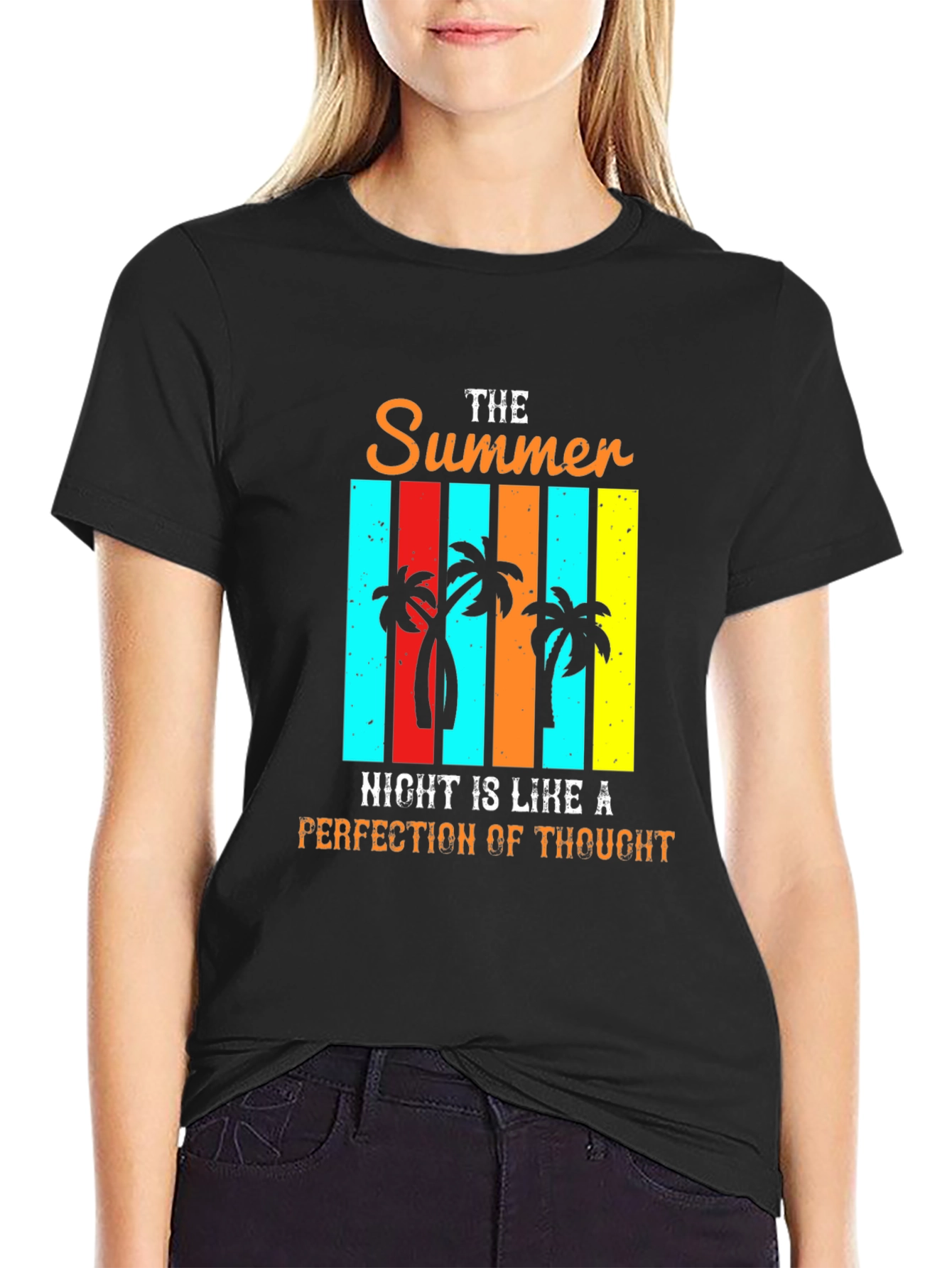 Black Summer Night Palm Tree Graphic T-Shirt view 2