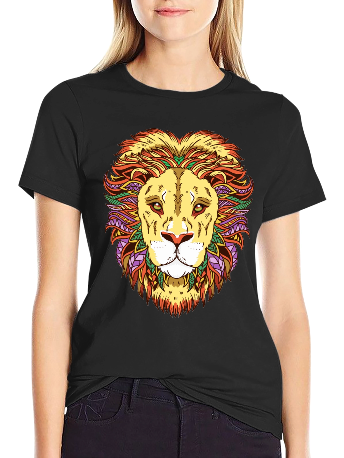 Black Lion Head Graphic T-Shirt - Vivid Design, Black Cotton Tee view 2