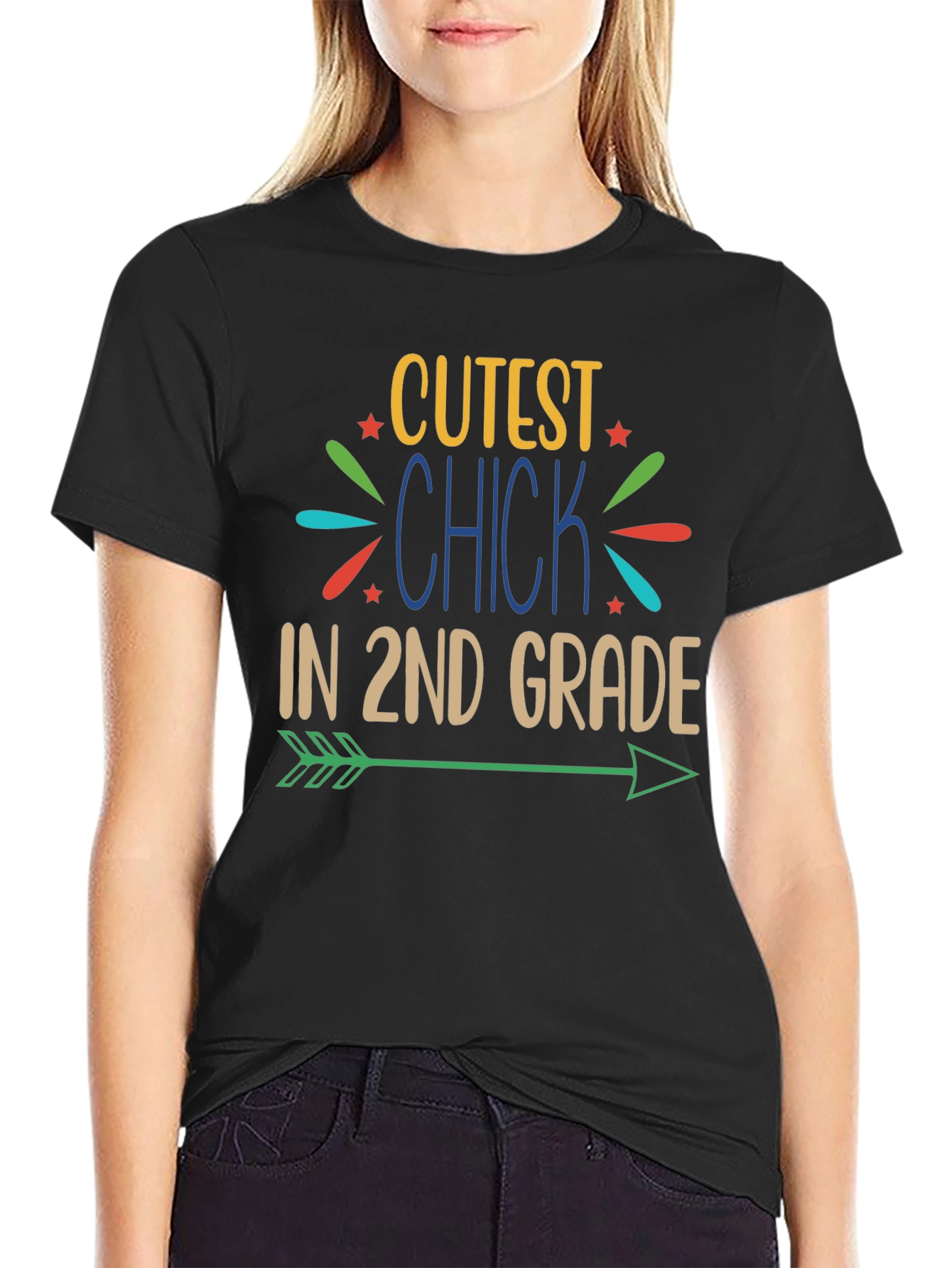 Black Cutest Chick 2nd Grade Arrow Graphic T-Shirt view 2