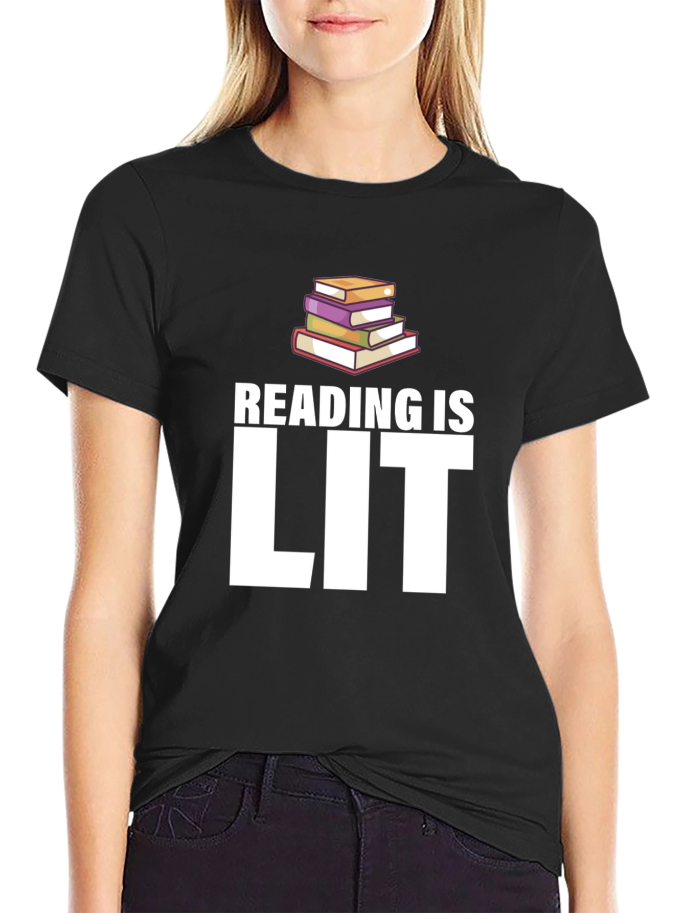 Black Reading is Lit Graphic Tee - Black Cotton T-Shirt view 2
