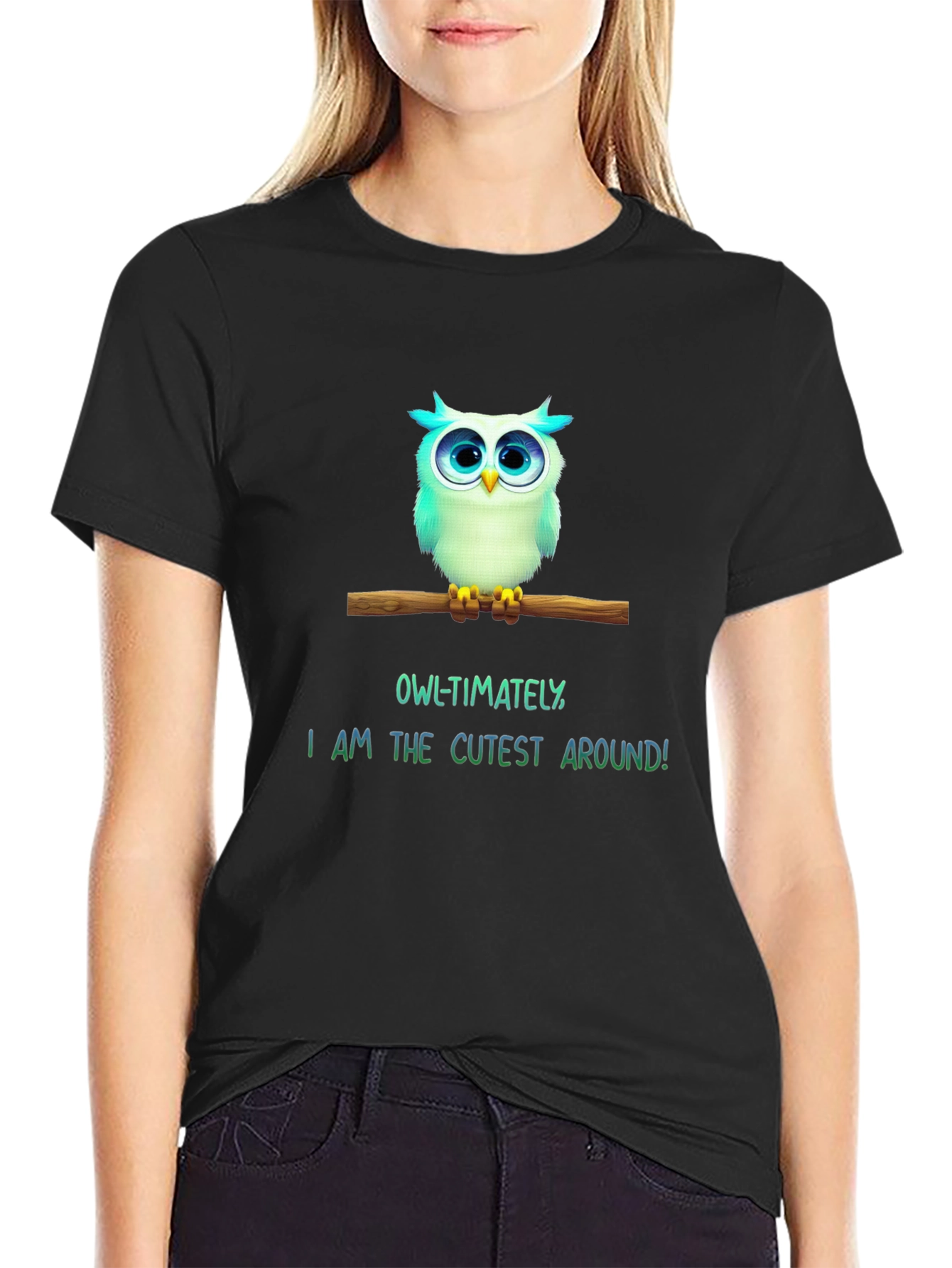 Black Cute Owl T-Shirt - "Owl-timately I am the Cutest Around!"  view 2