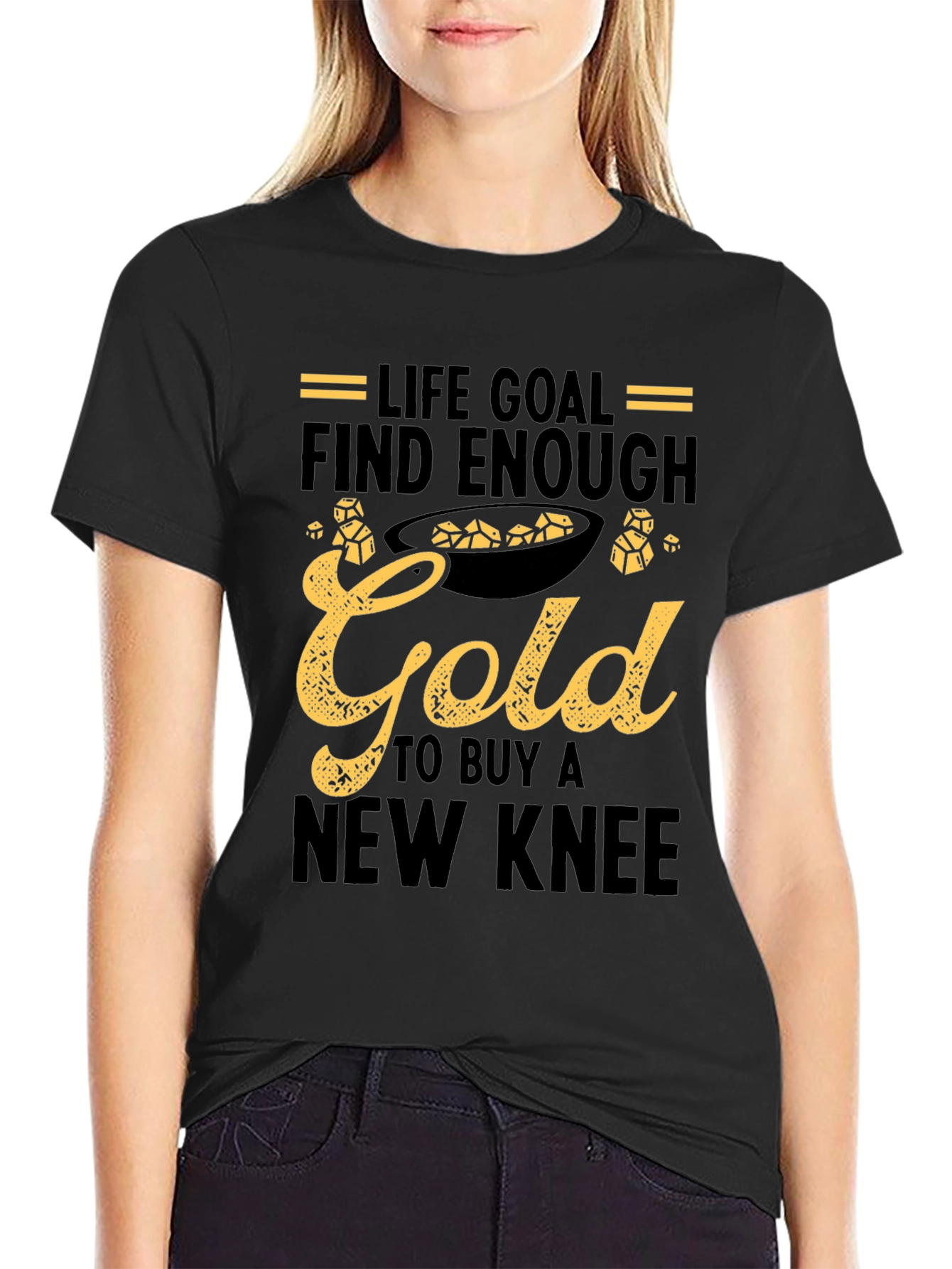 Black Life Goal Gold New Knee Funny T-Shirt view 2