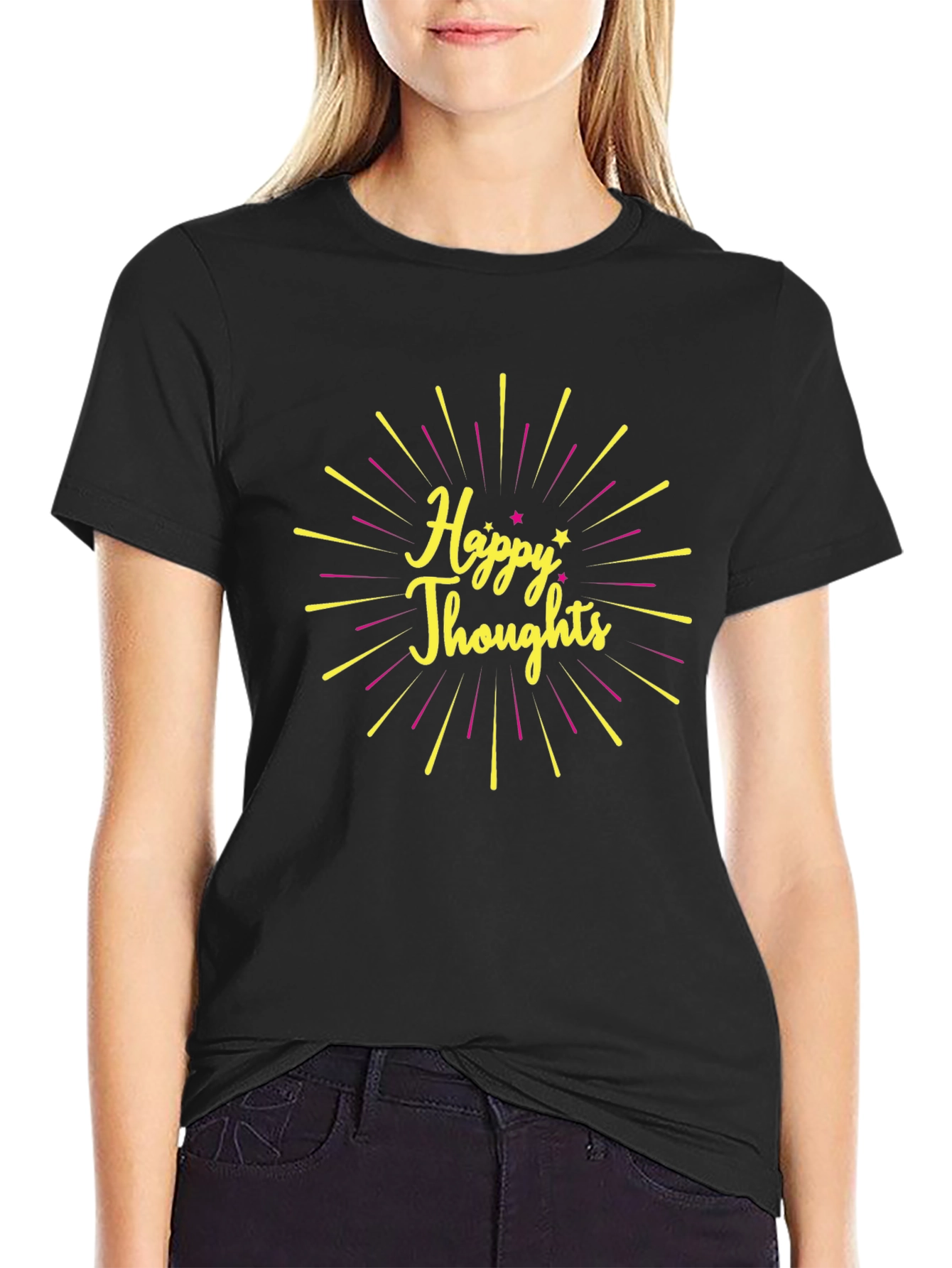 Black Happy Thoughts Graphic Tee - Positive Vibes view 2