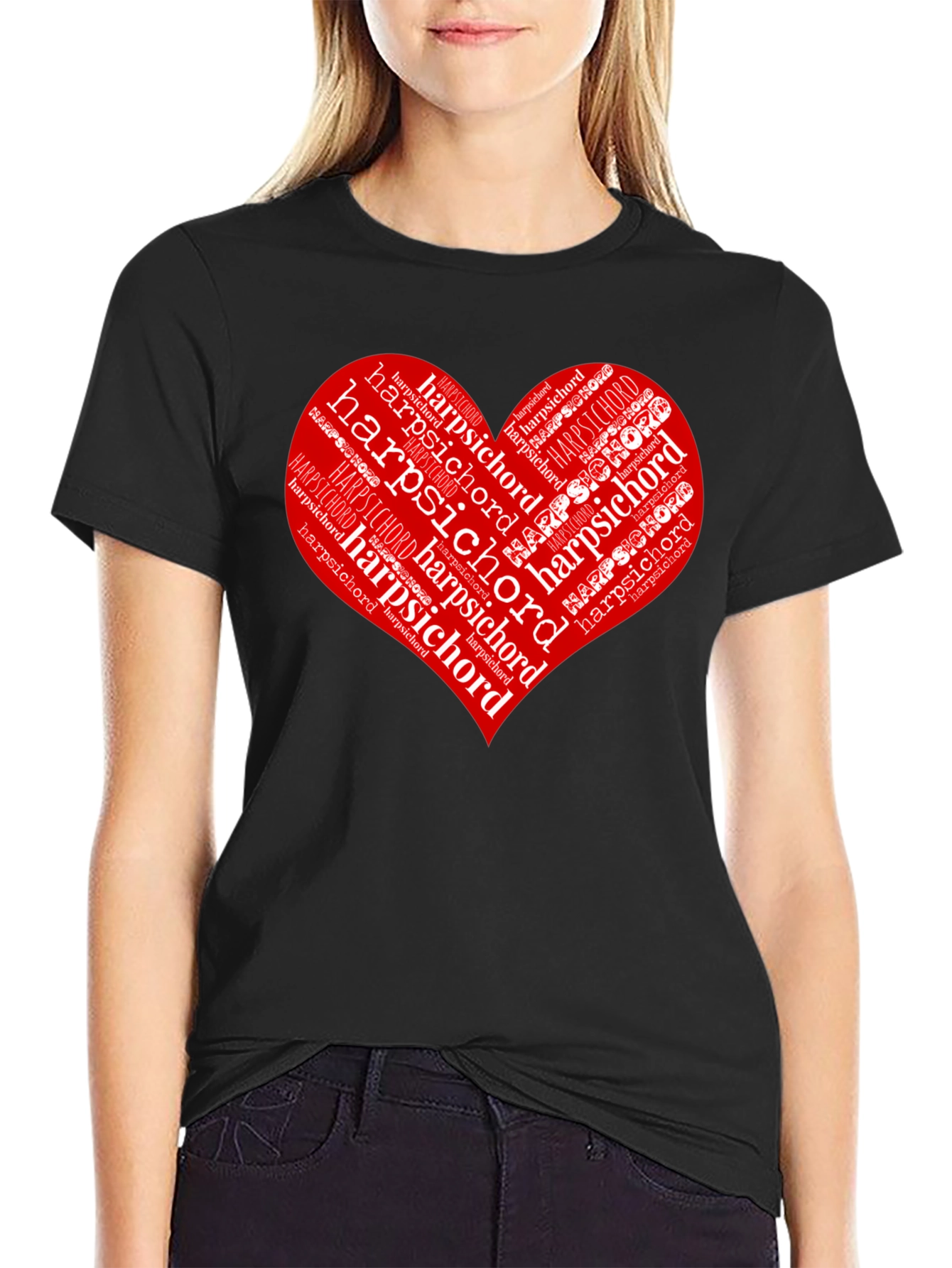 Black Harpsichord Heart T-Shirt - Music Lover Tee view 2