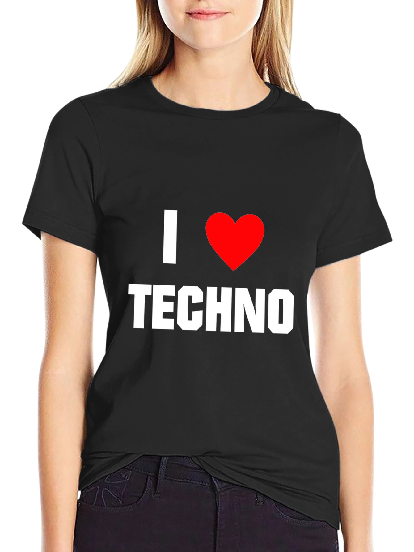 Black I Love Techno T-Shirt - Graphic Music Tee view 2