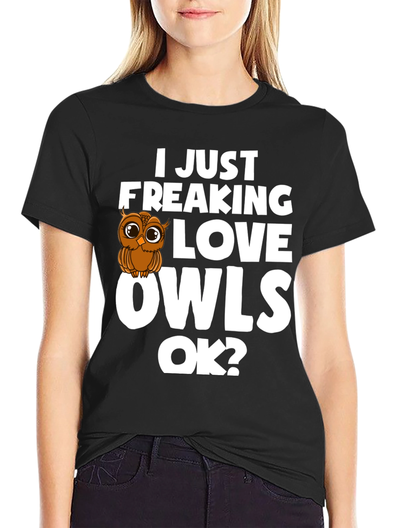 Black I Love Owls T-Shirt - Unisex Black Tee view 2