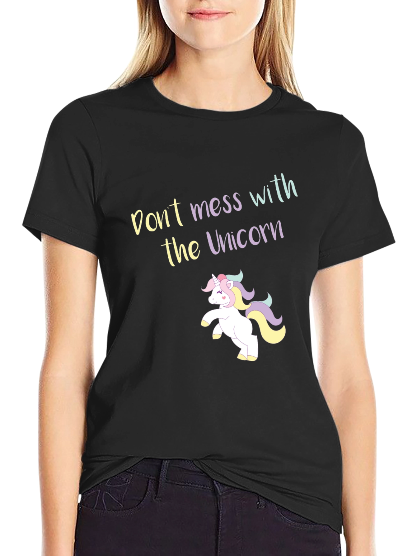 Black Don't Mess With the Unicorn Black T-Shirt view 2