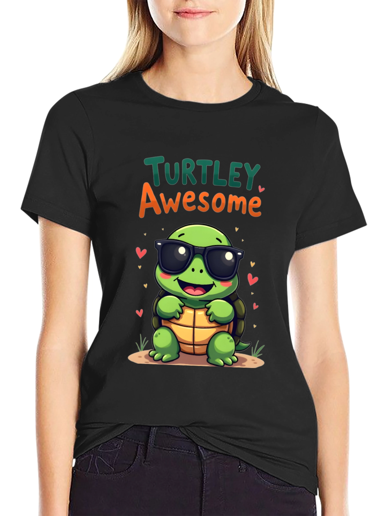 Black Turtley Awesome Graphic Tee - Cute Cartoon Turtle T-Shirt view 2