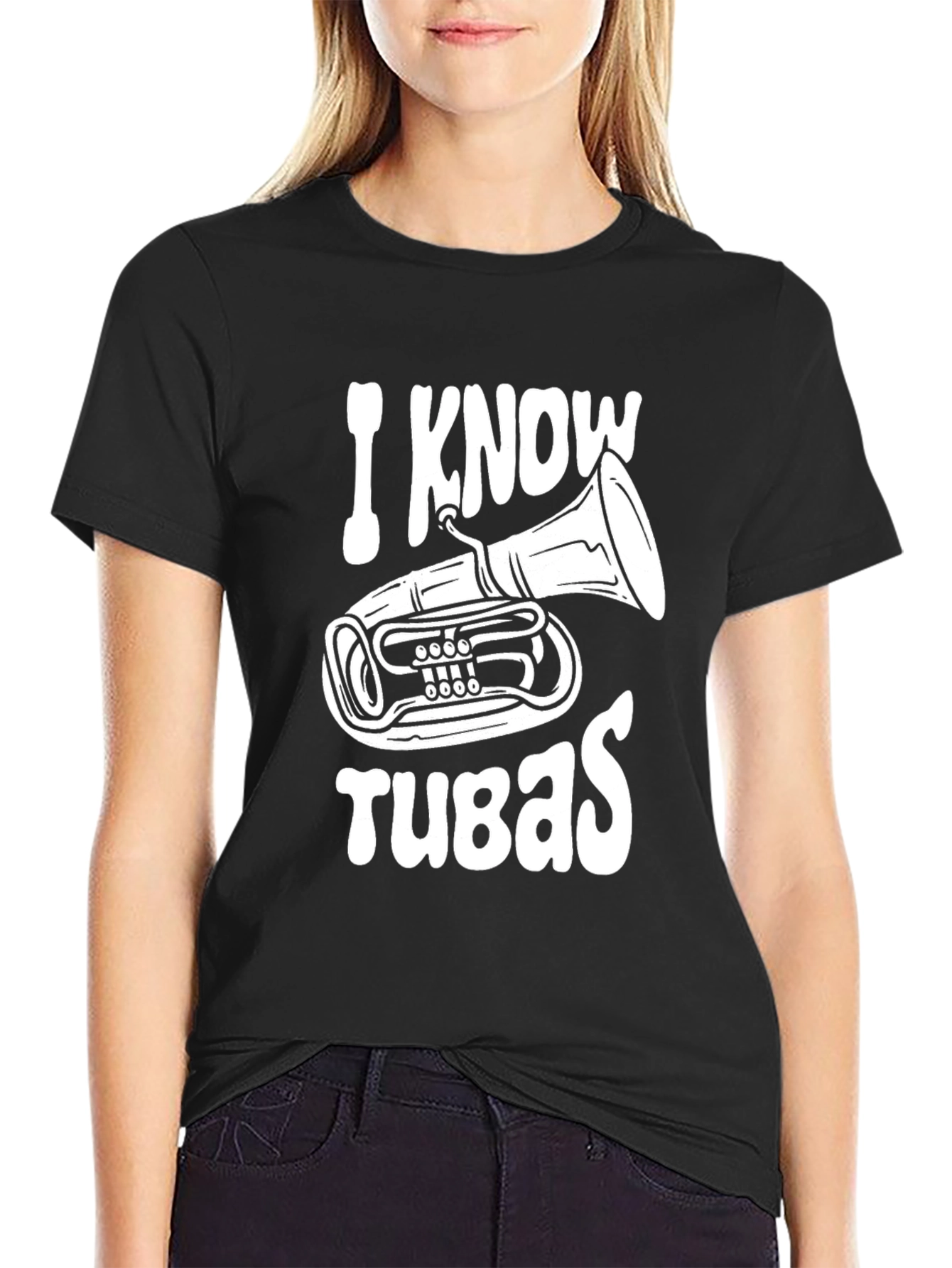 Black I Know Tubas Black T-Shirt Music Lover Tee view 2