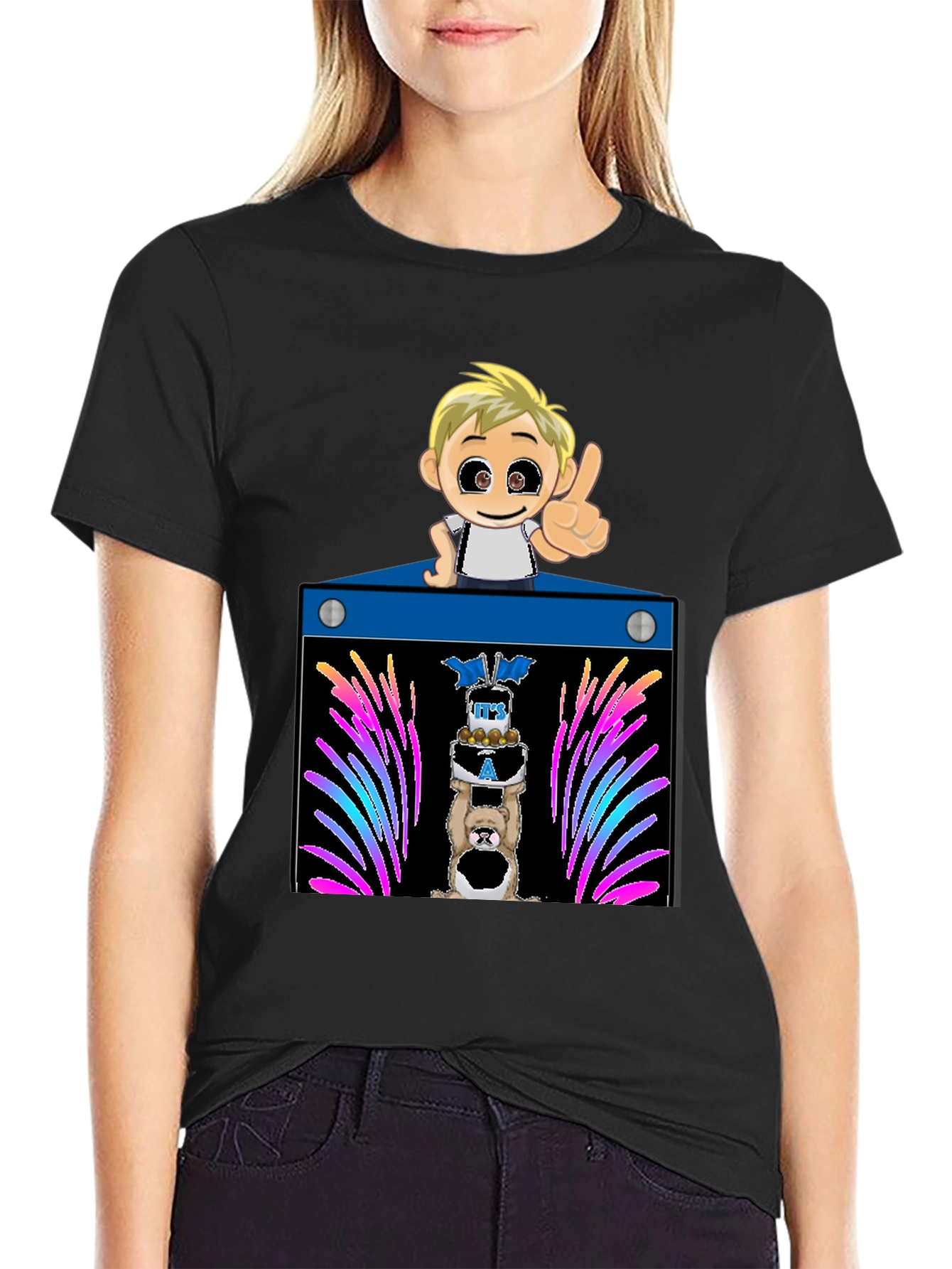 Black Cartoon Boy Birthday T-Shirt view 2