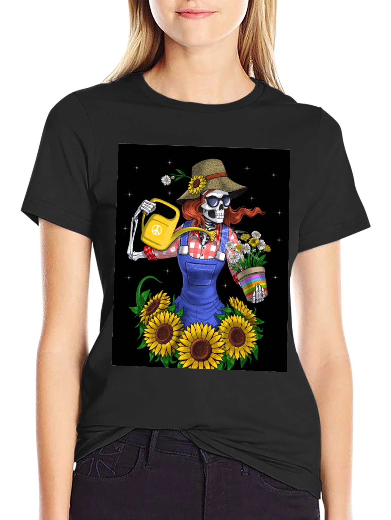 Black Skeleton Gardener Graphic T-Shirt view 2