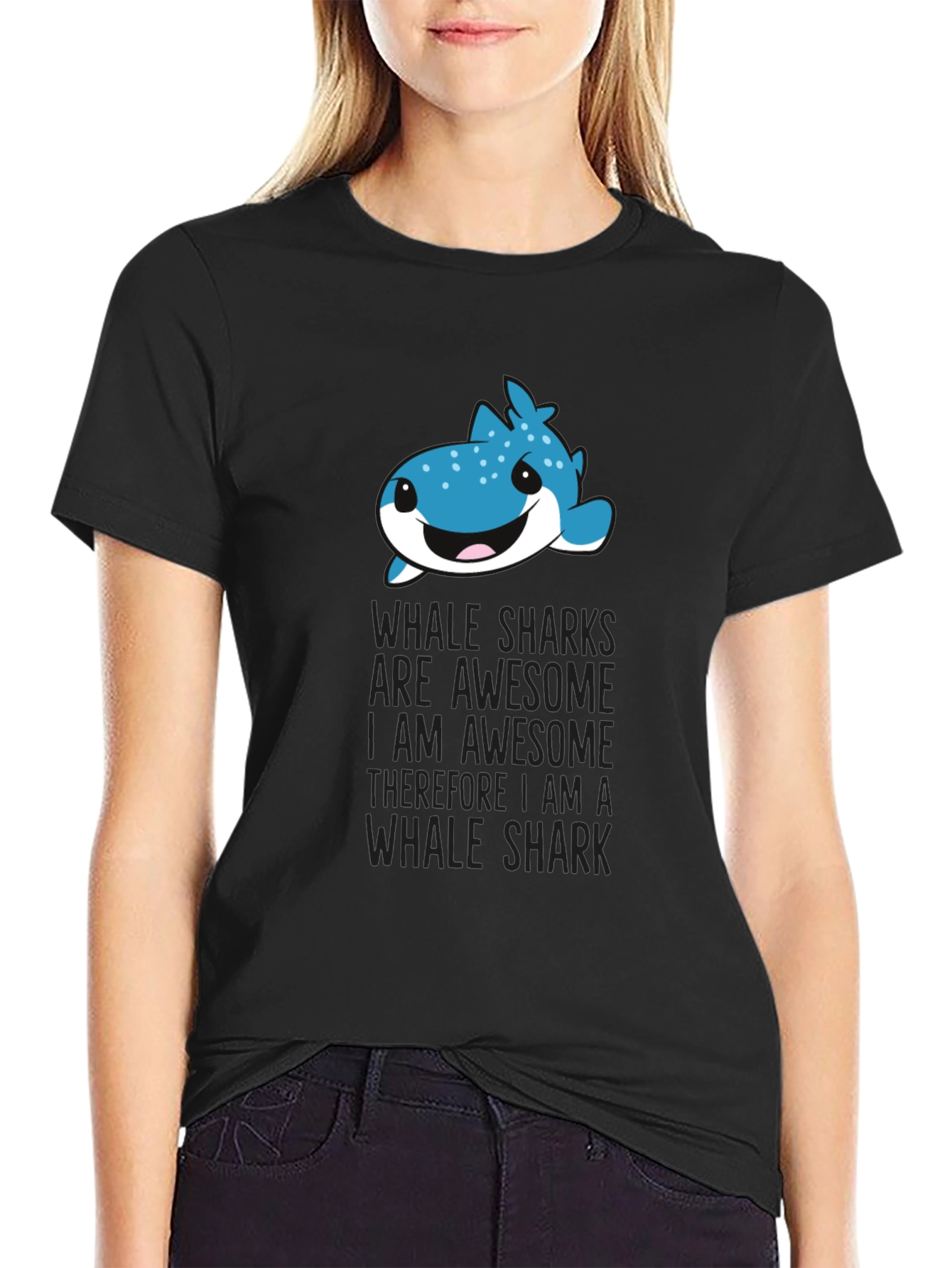 Black Whale Shark Awesome Funny Graphic T-Shirt view 2