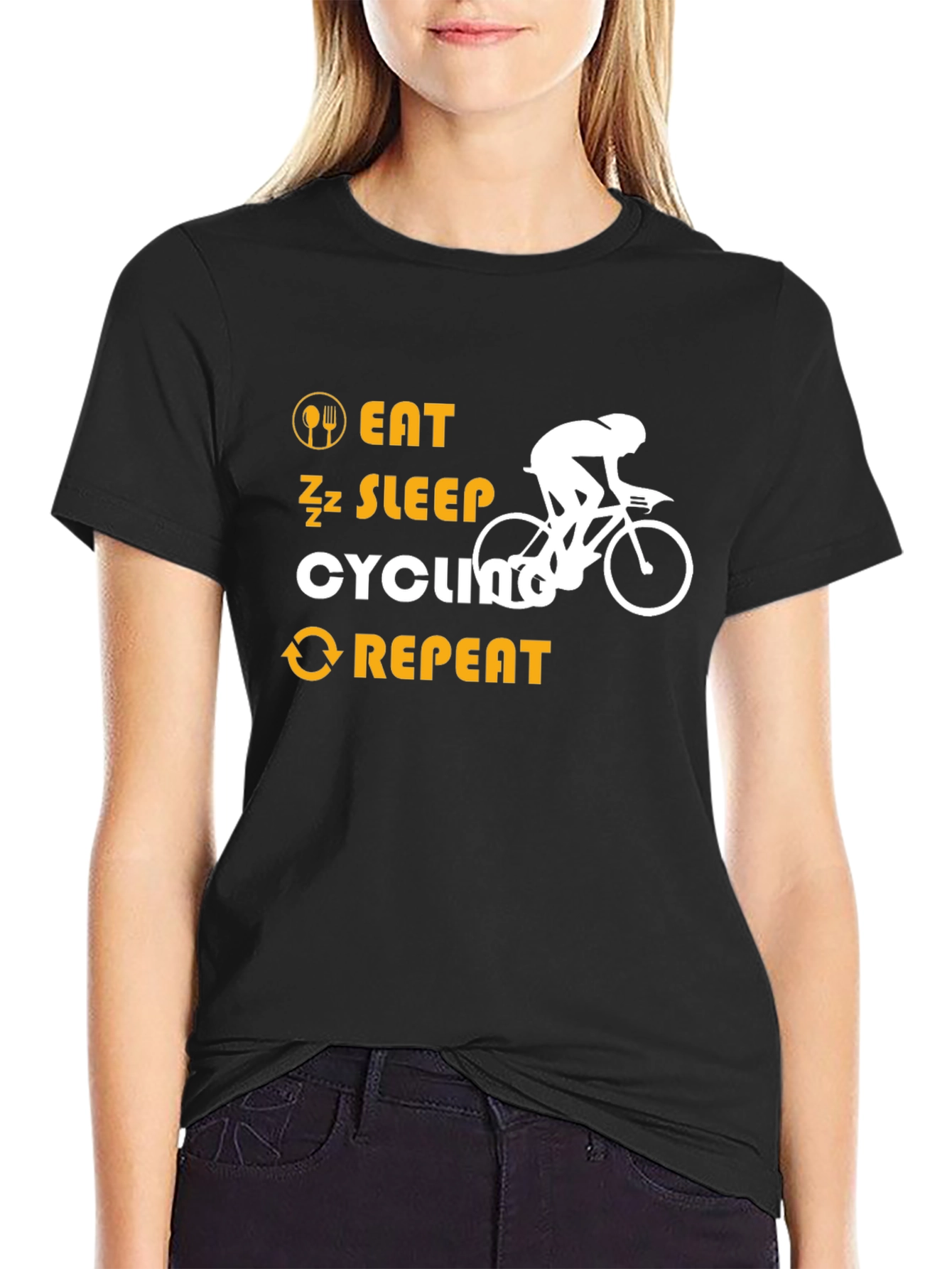 Black Eat Sleep Cycling Repeat T-Shirt view 2