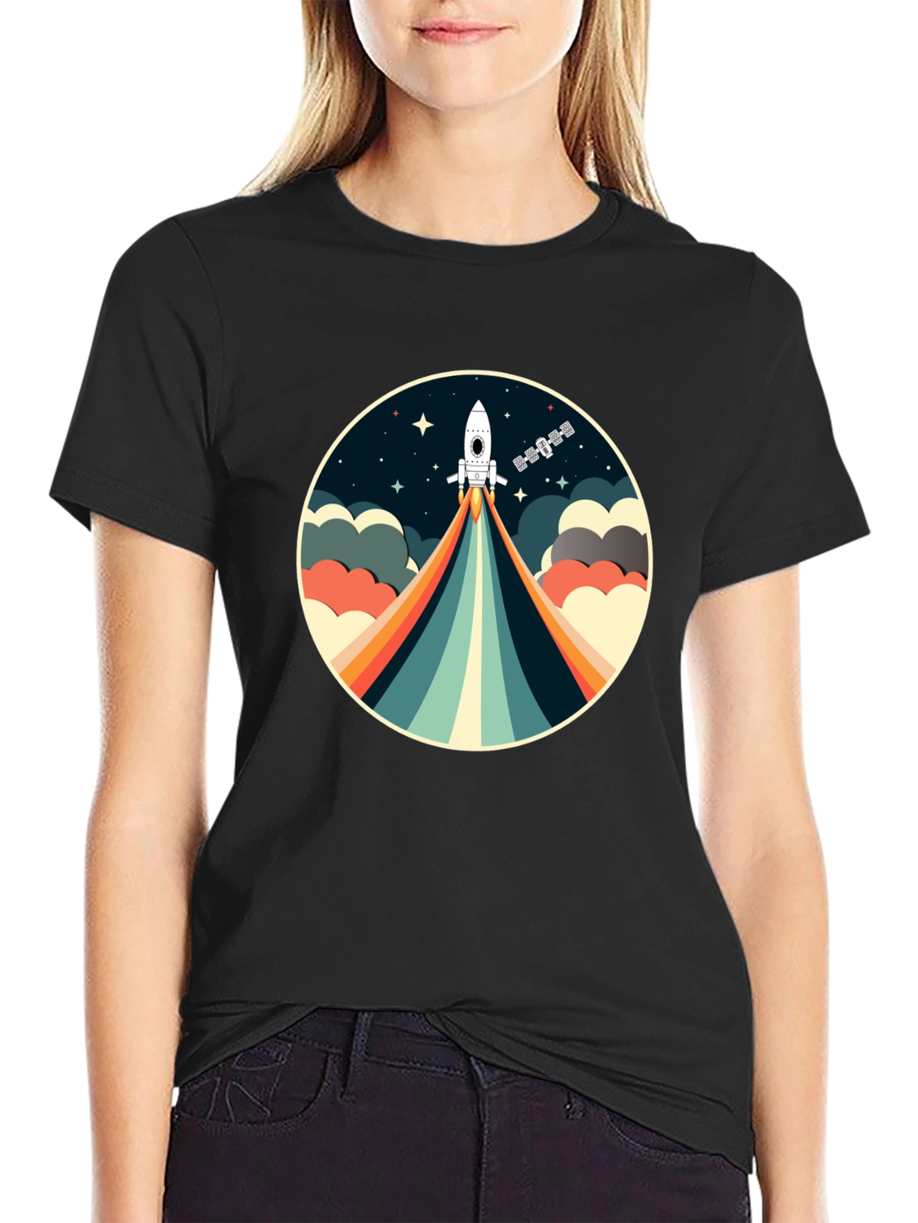 Black Retro Rocket T-Shirt - Space Adventure view 2