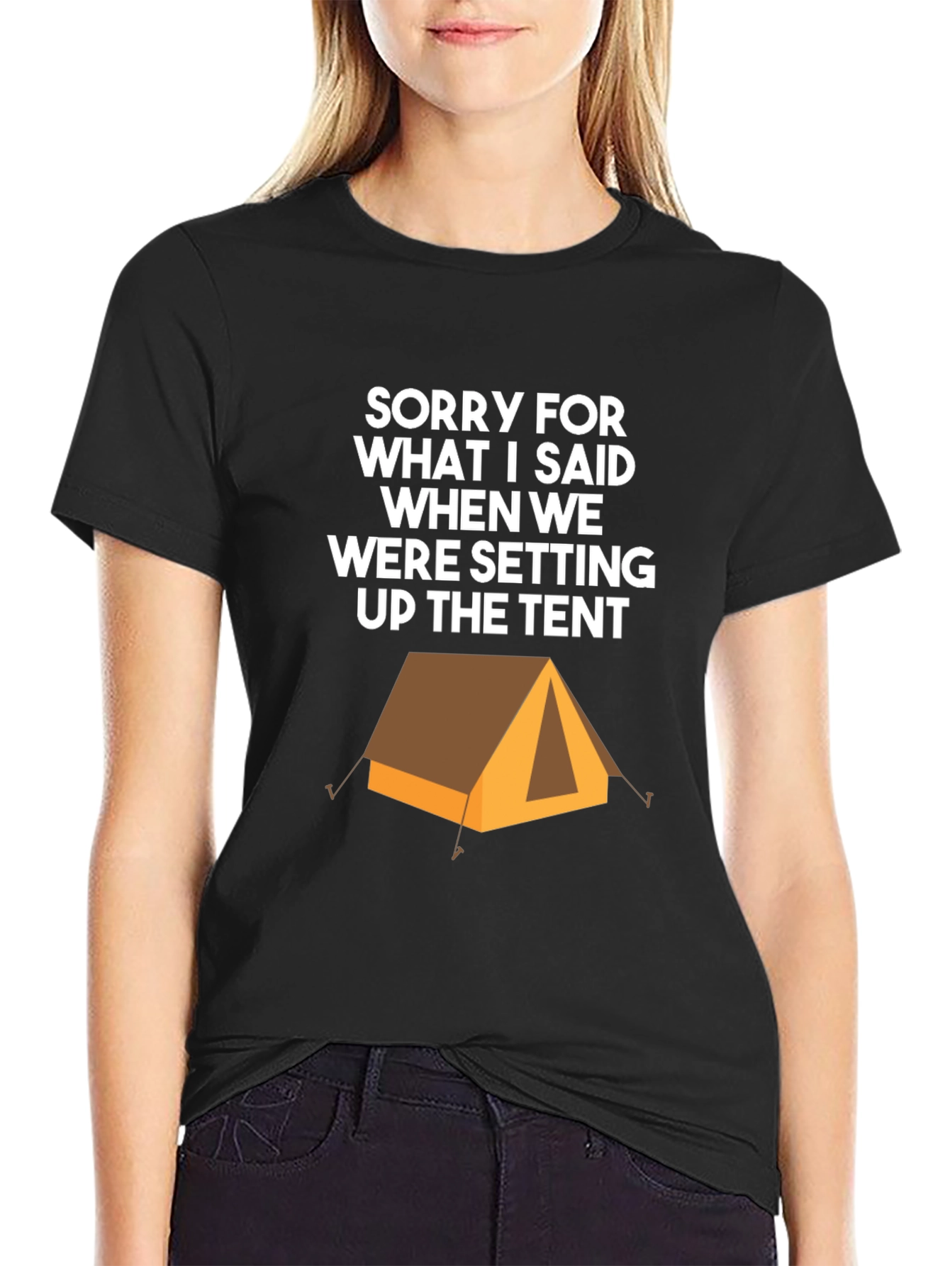 Black Camping Tent Humor Graphic Tee - Sorry For What I Said T-Shirt view 2