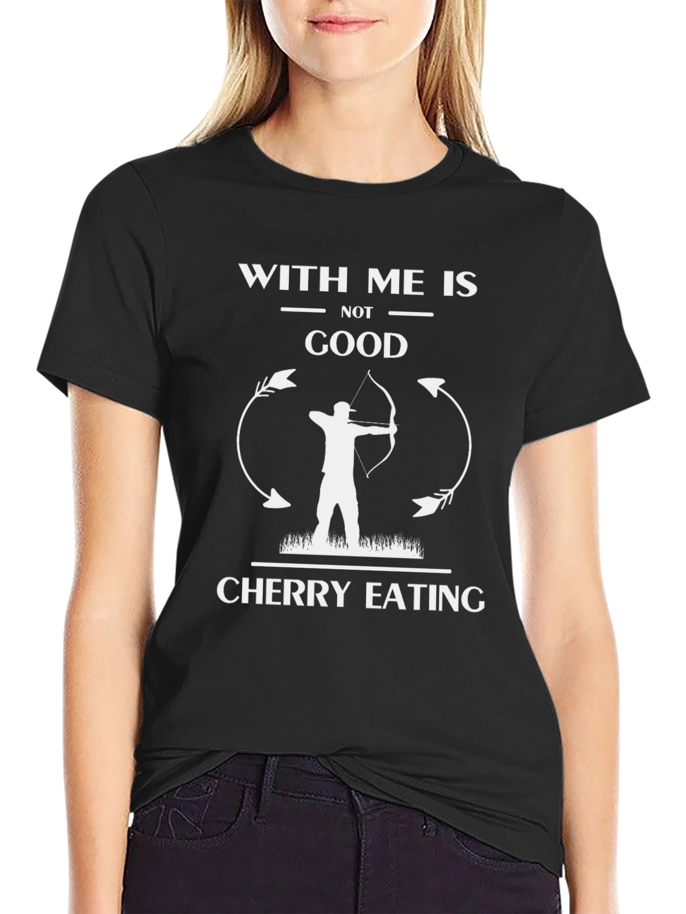 Black With Me Is Not Good Cherry Eating Graphic Tee view 2