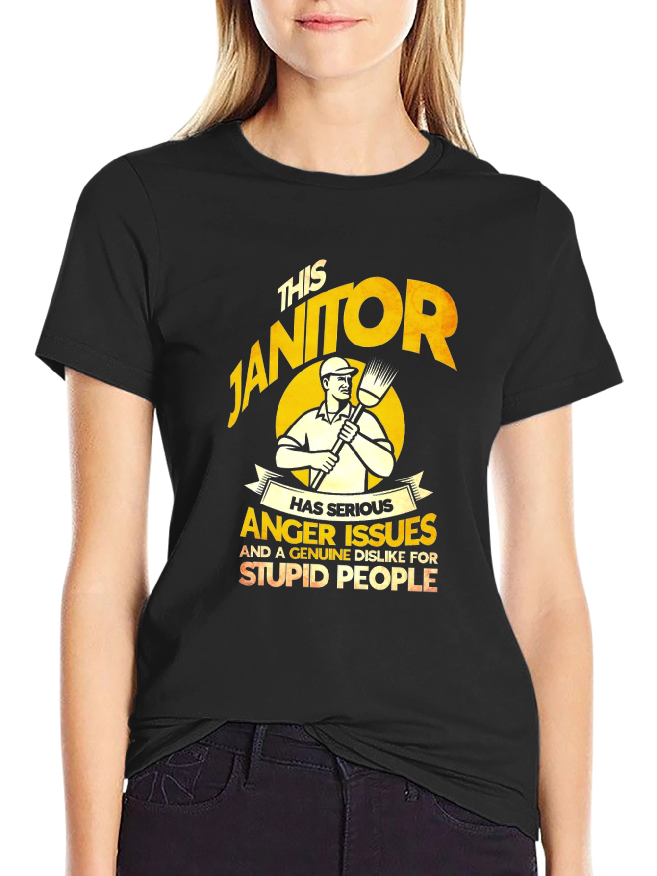 Black Janitor Anger Issues T-Shirt - Funny Novelty Gift view 2