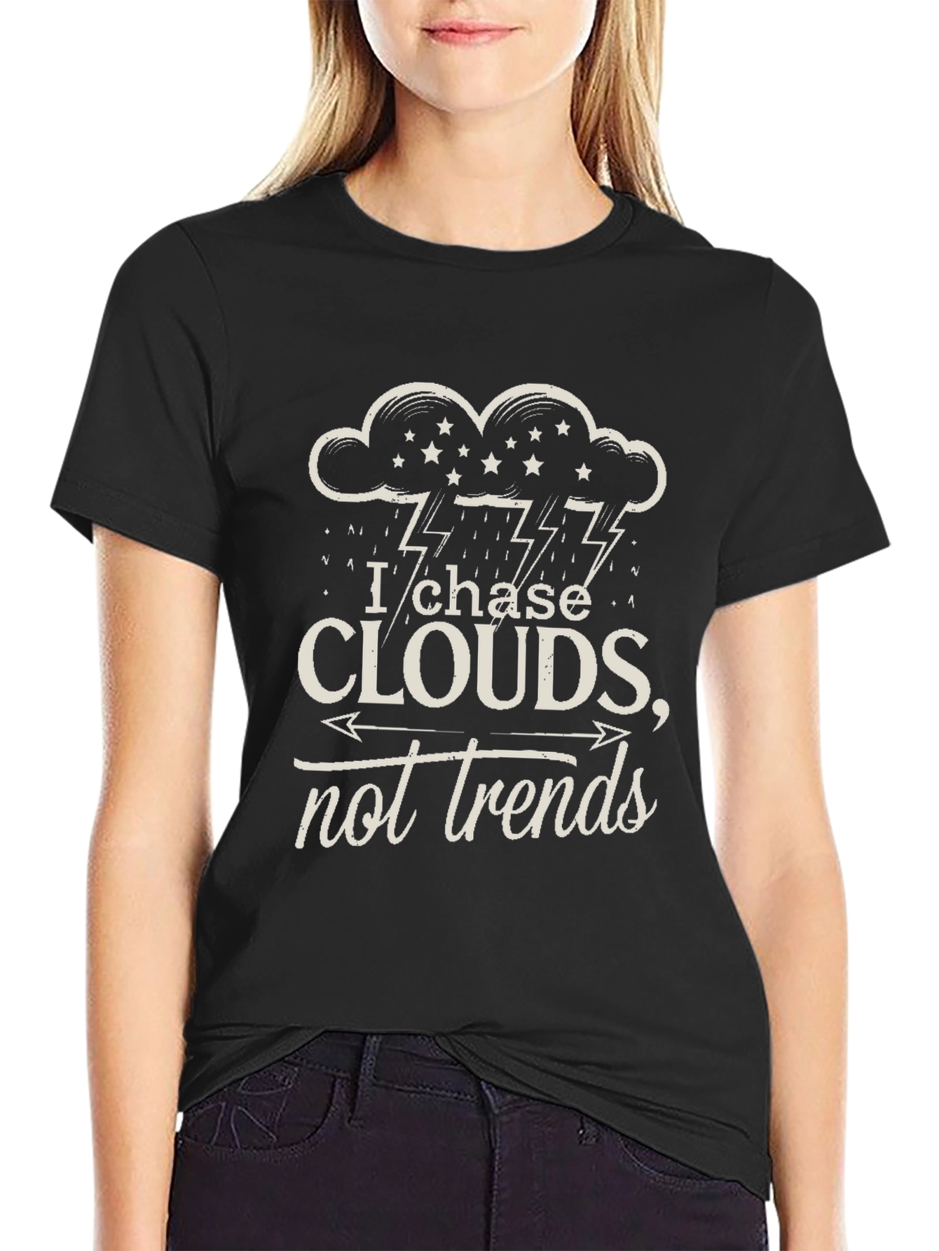 Black I Chase Clouds Tee - Unisex Black Graphic T-Shirt view 2