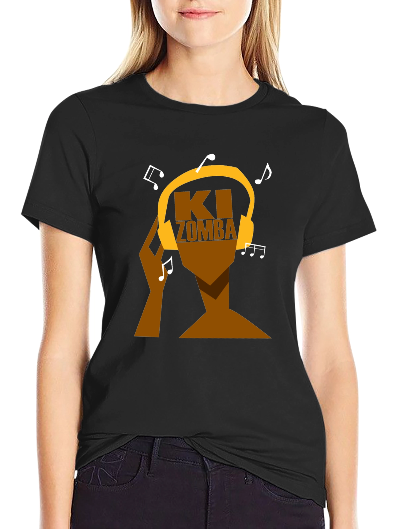 Black Ki Zomba Music Headphone T-Shirt view 2