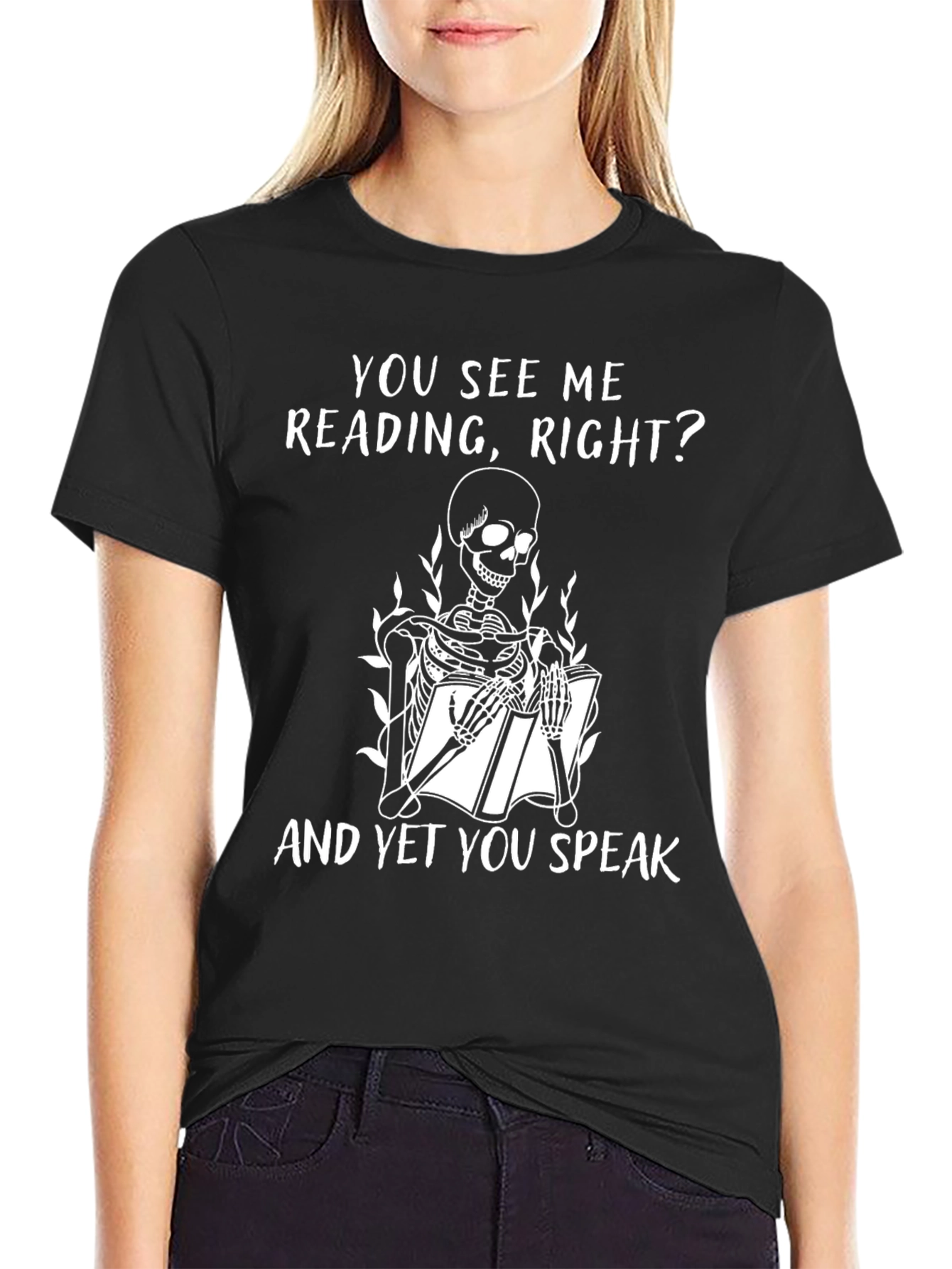 Black You See Me Reading Skeleton T-Shirt view 2