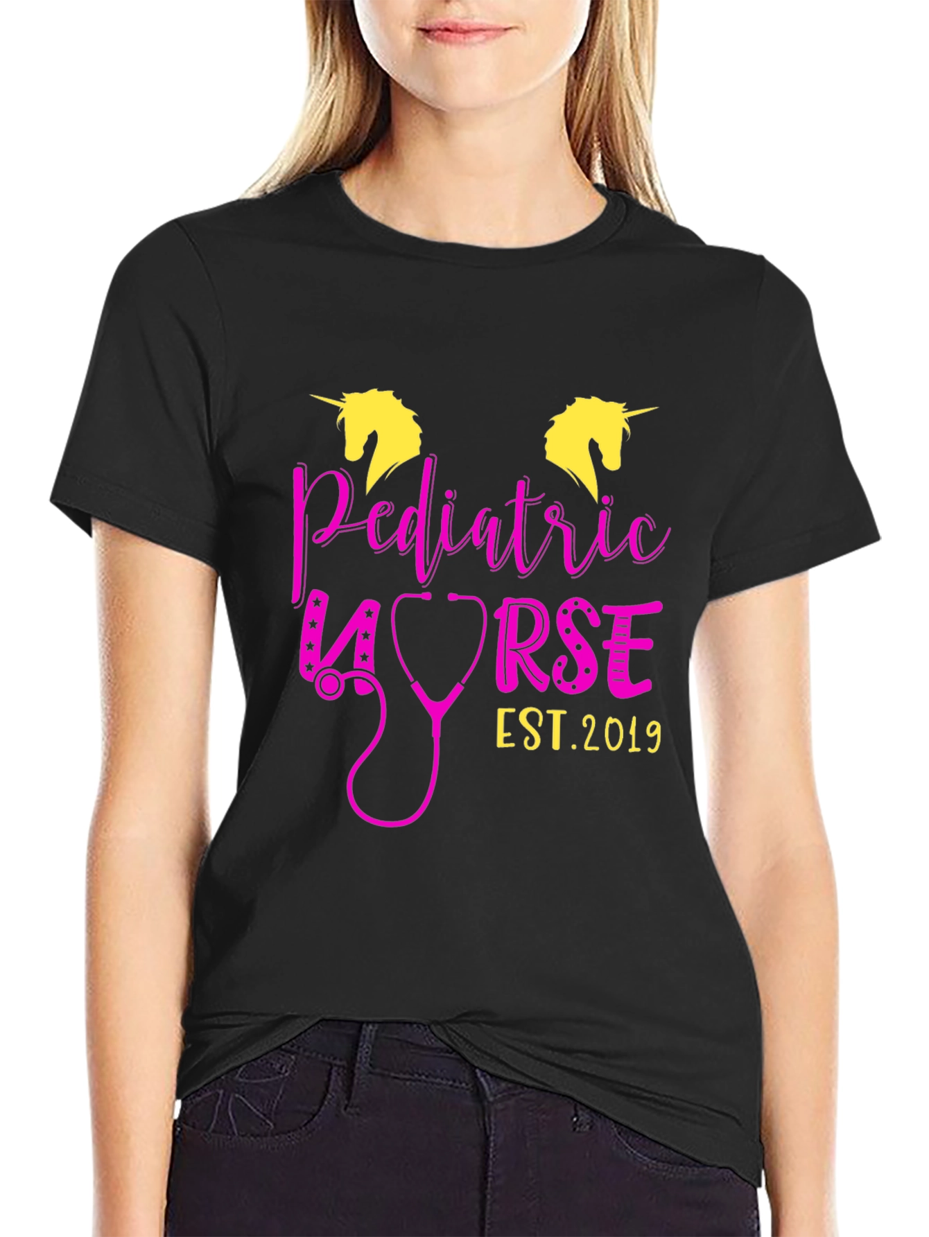 Black Pediatric Nurse Unicorn T-Shirt - Est. 2019 view 2