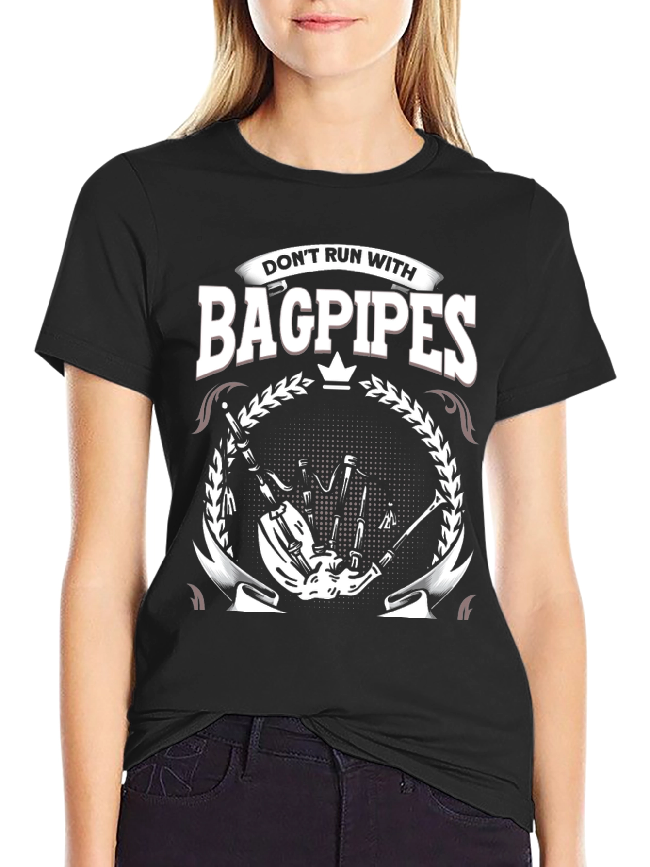 Black Don't Run With Bagpipes Graphic T-Shirt view 2