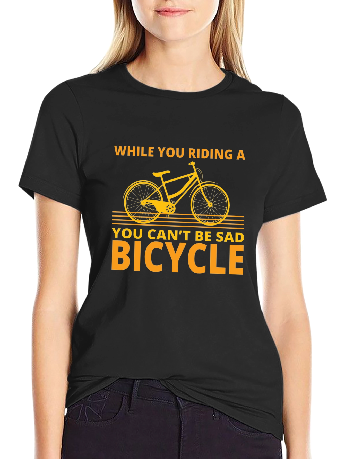 Black Funny Bicycle T-Shirt - You Can't Be Sad Bicycle view 2