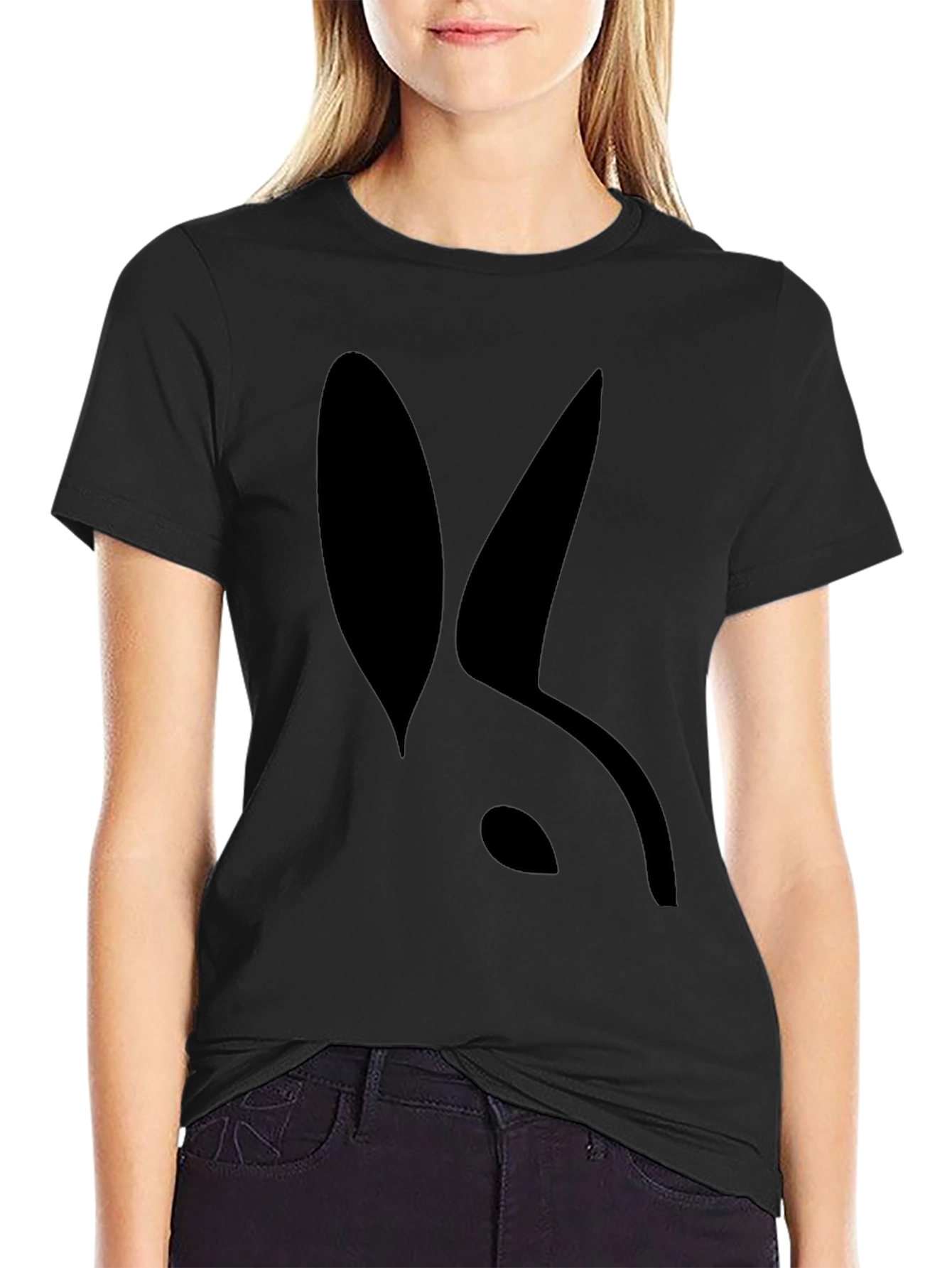 Black Modern Rabbit Silhouette Black T-Shirt view 2