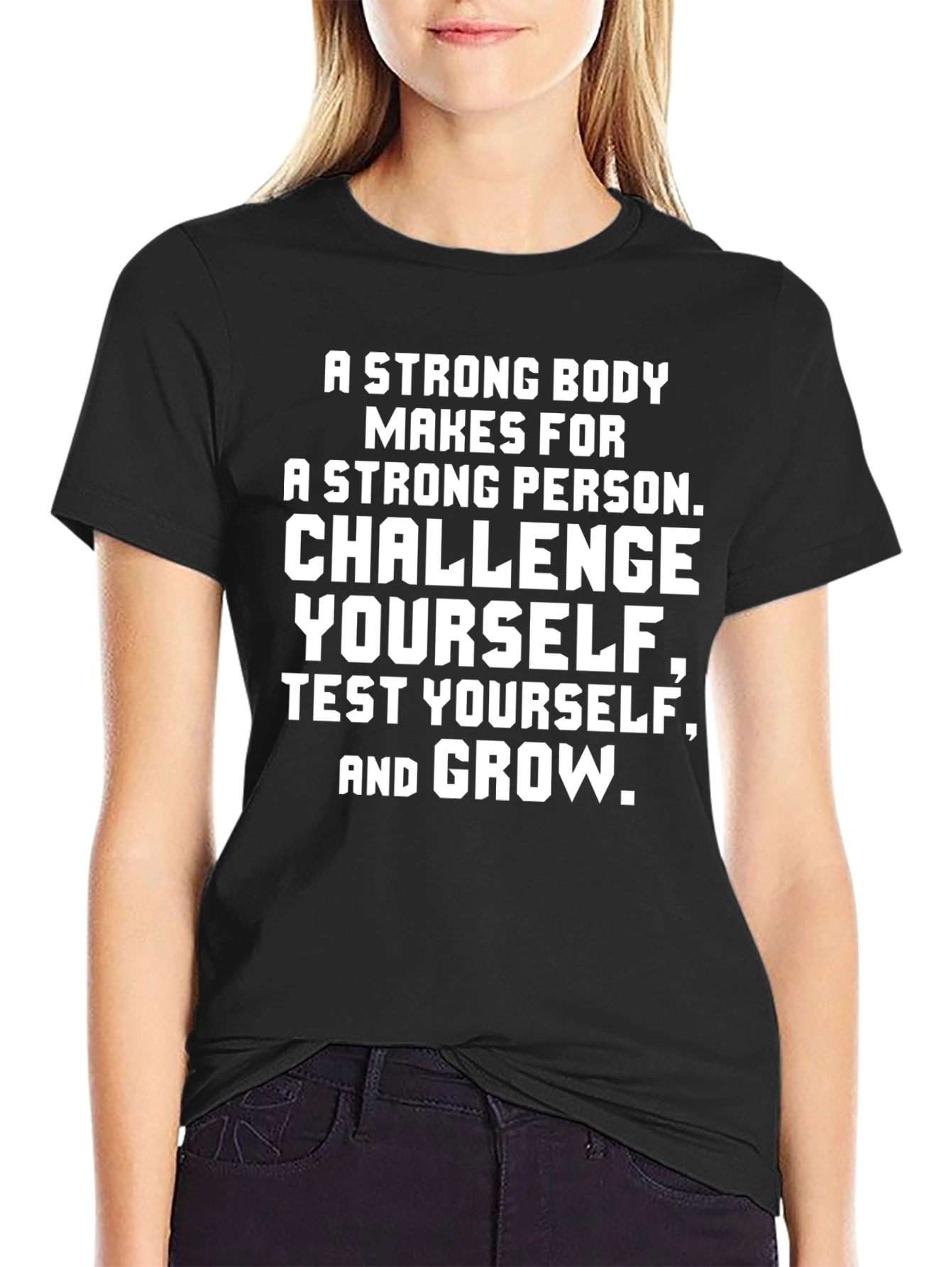 Black Motivational Graphic Tee - Strong Body Strong Person view 2