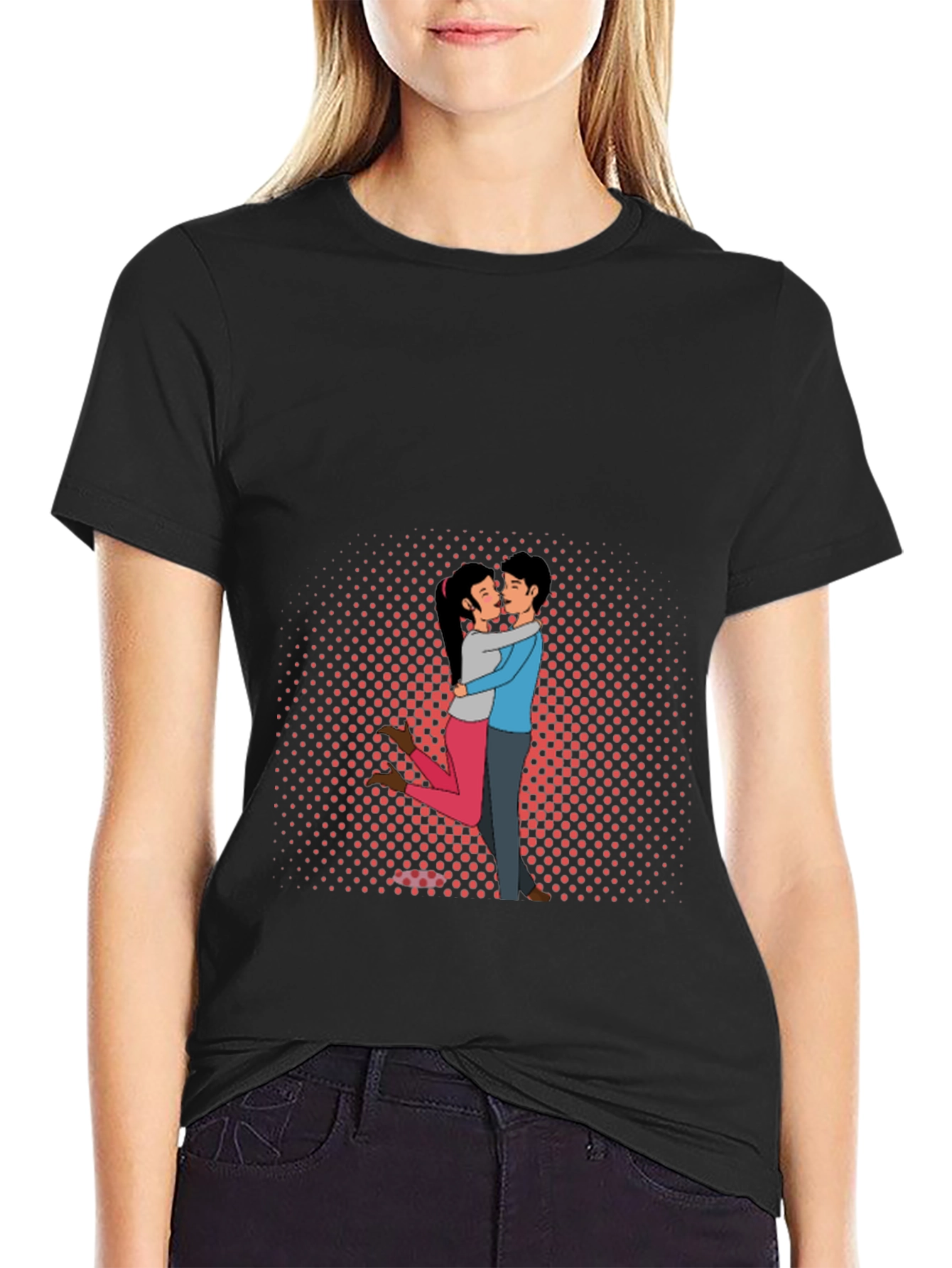 Black Couple Embrace Graphic Tee - Black Cotton Blend view 2