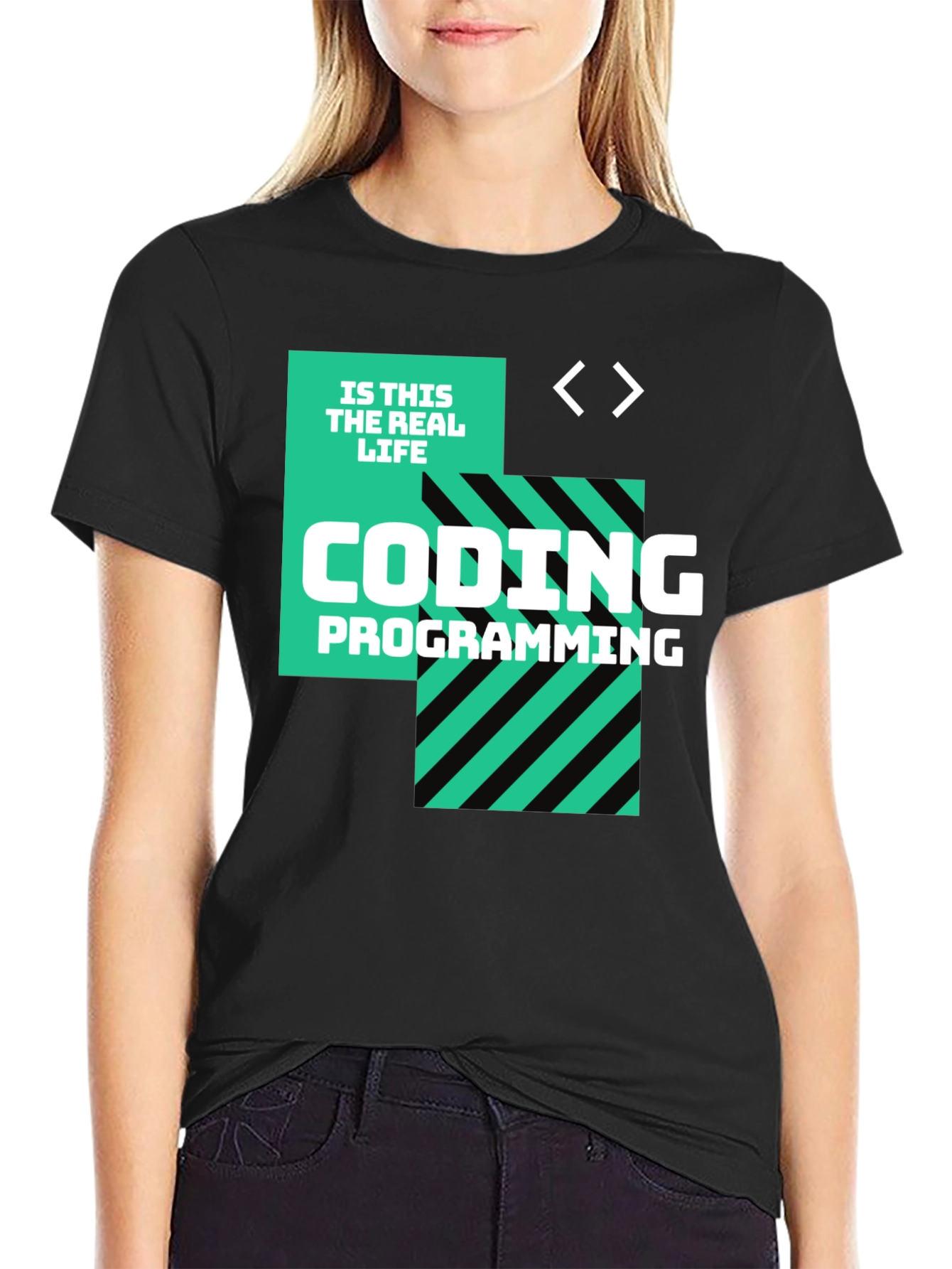 Black Coding is This the Real Life Black T-Shirt view 2