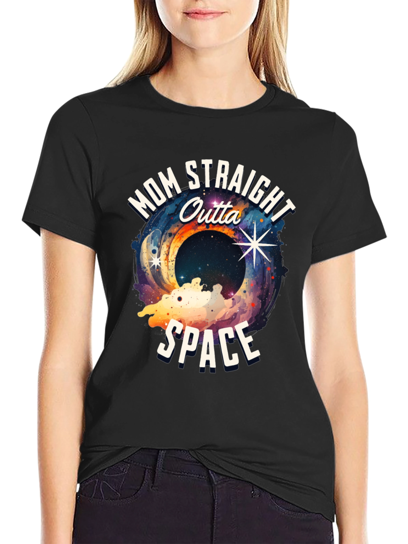Black Mom Straight Outta Space Graphic T-Shirt view 2