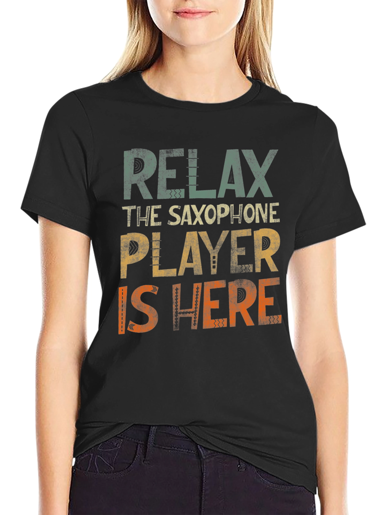 Black Relax Saxophone Player T-Shirt - Music Lover Tee view 2