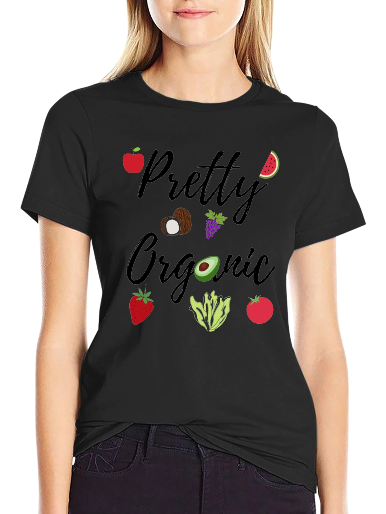 Black Pretty Organic Black T-Shirt Fruit & Vegetable Graphic view 2