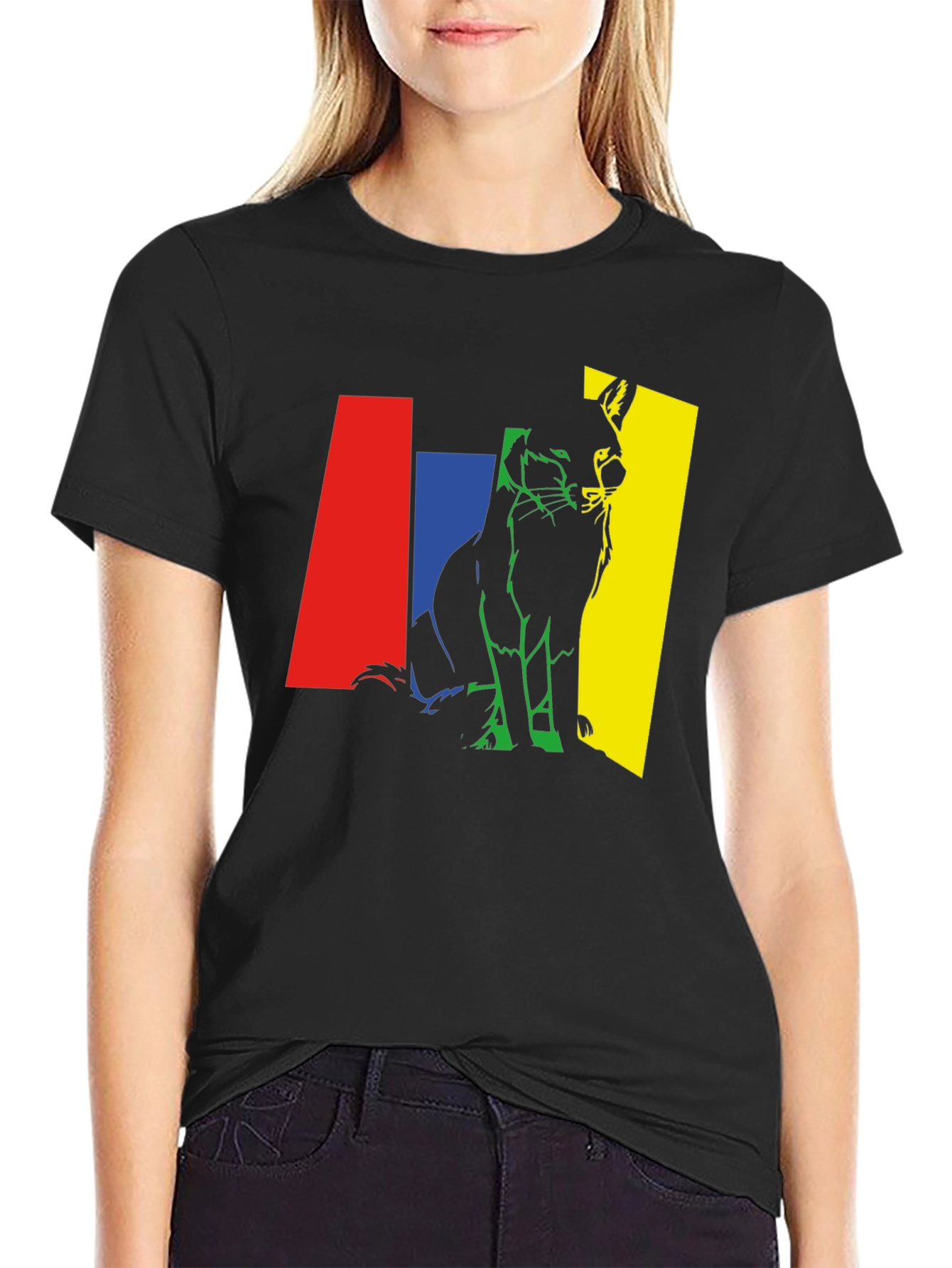 Black Abstract Fox Graphic Tee - Men's Black T-Shirt view 2