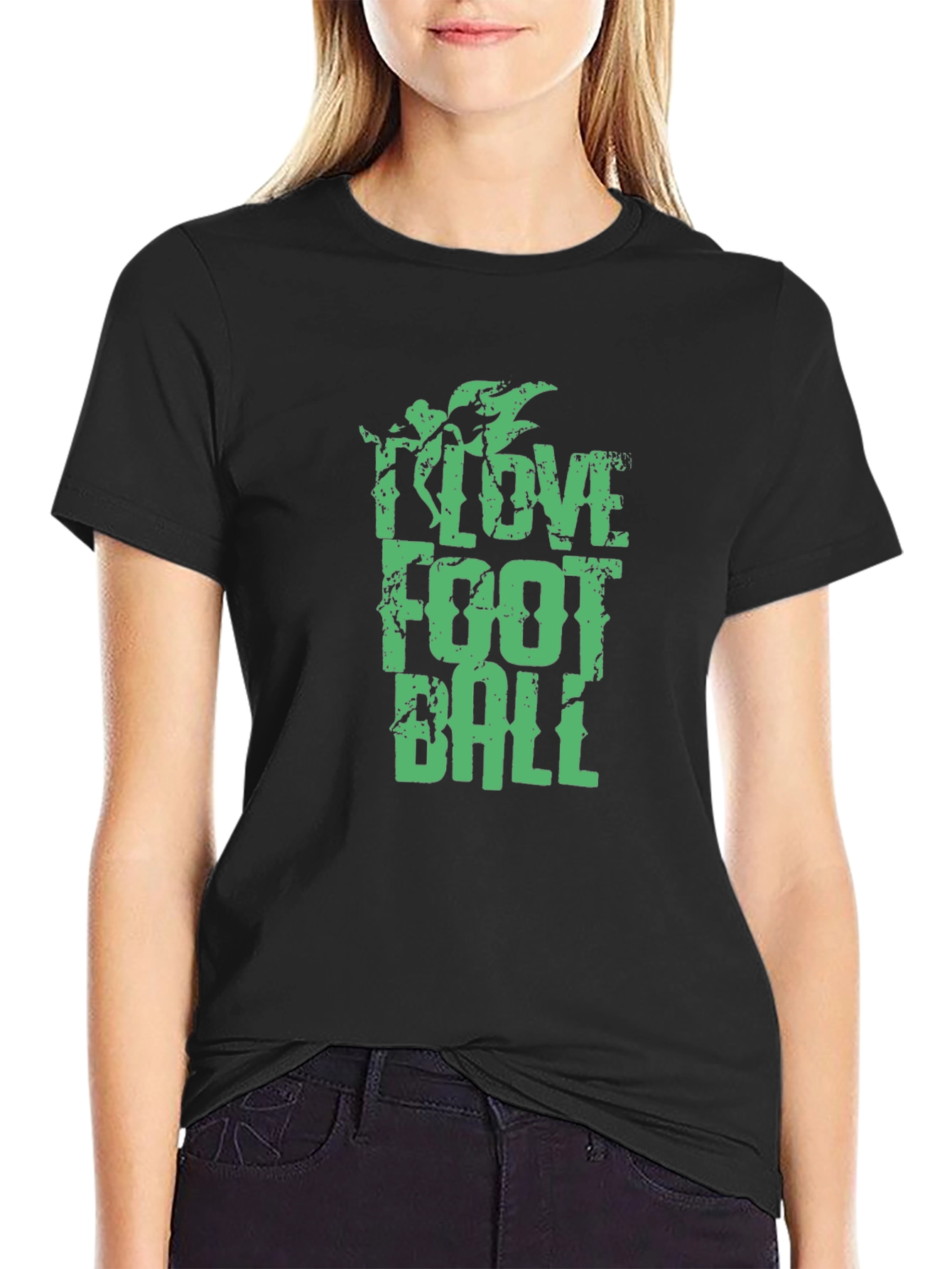 Black I Love Football T-Shirt - Stylish Graphic Tee for Sports Fans view 2