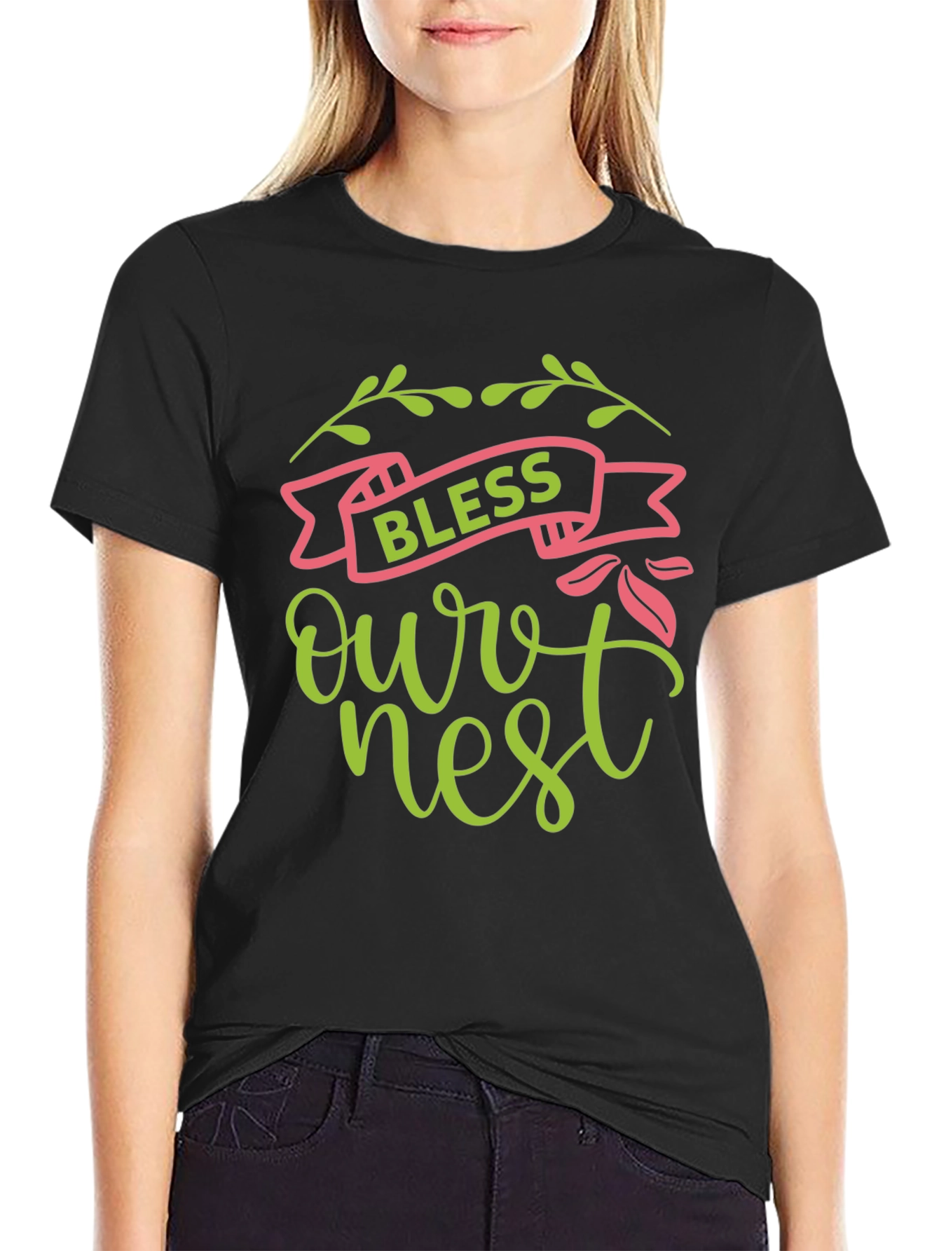 Black Bless Our Nest Graphic Tee - Black view 2