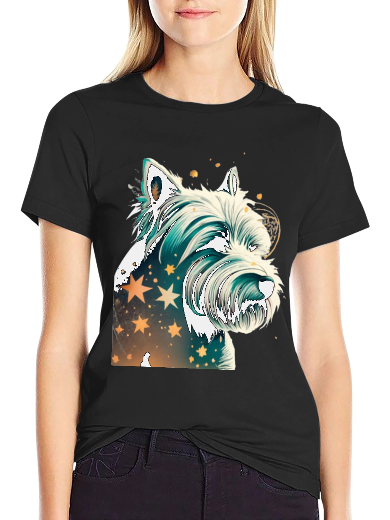 Black Westie Dog Graphic Tee - Starry Design view 2