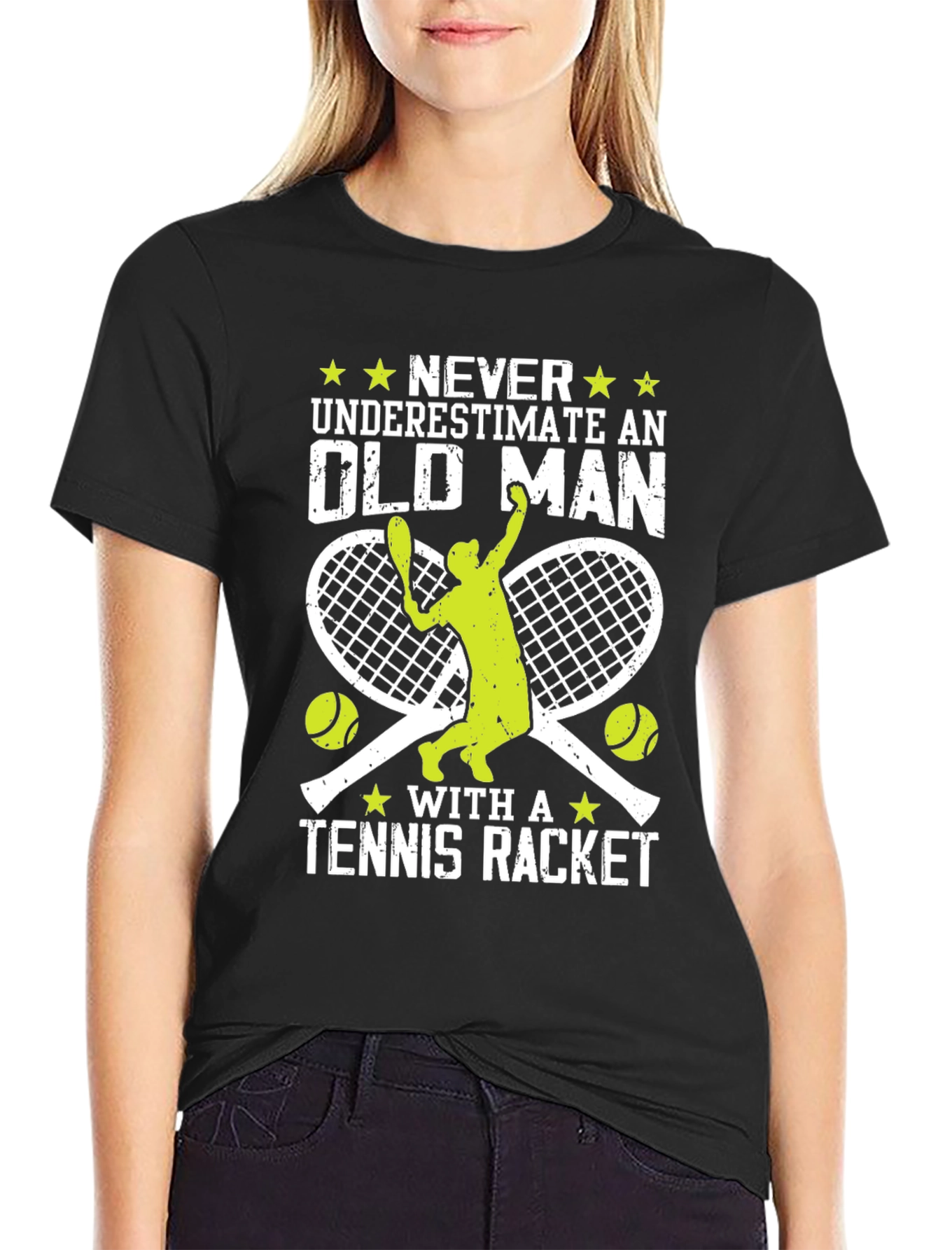 Black Funny Tennis Old Man T-Shirt  view 2