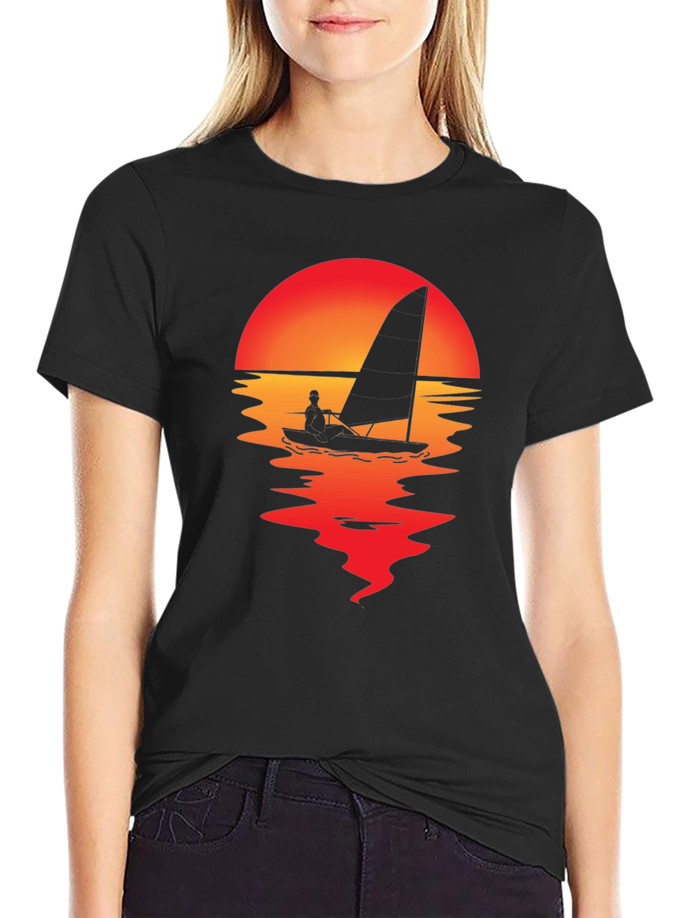 Black Sunset Sailboat Graphic Tee view 2