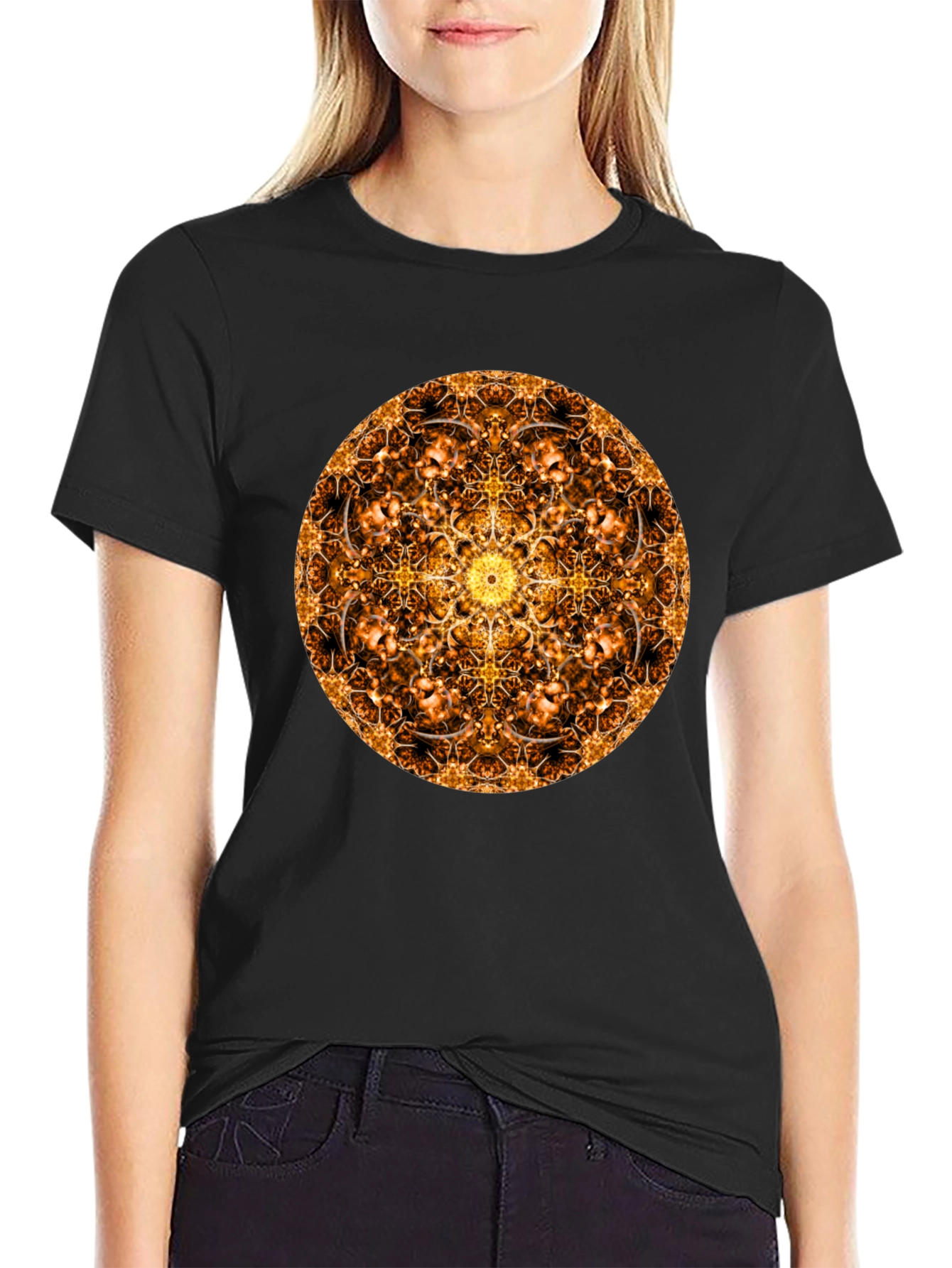 Black Golden Mandala T-Shirt: Sacred Geometry Design view 2