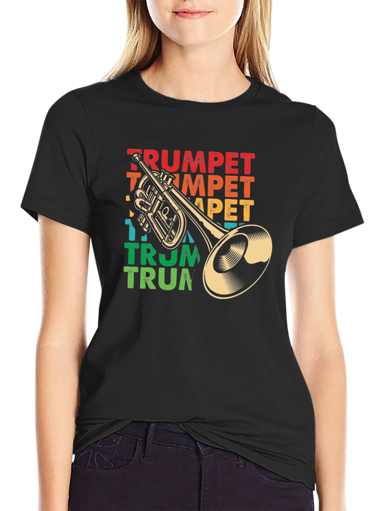 Black Retro Trumpet Graphic T-Shirt - Music Lover Tee view 2