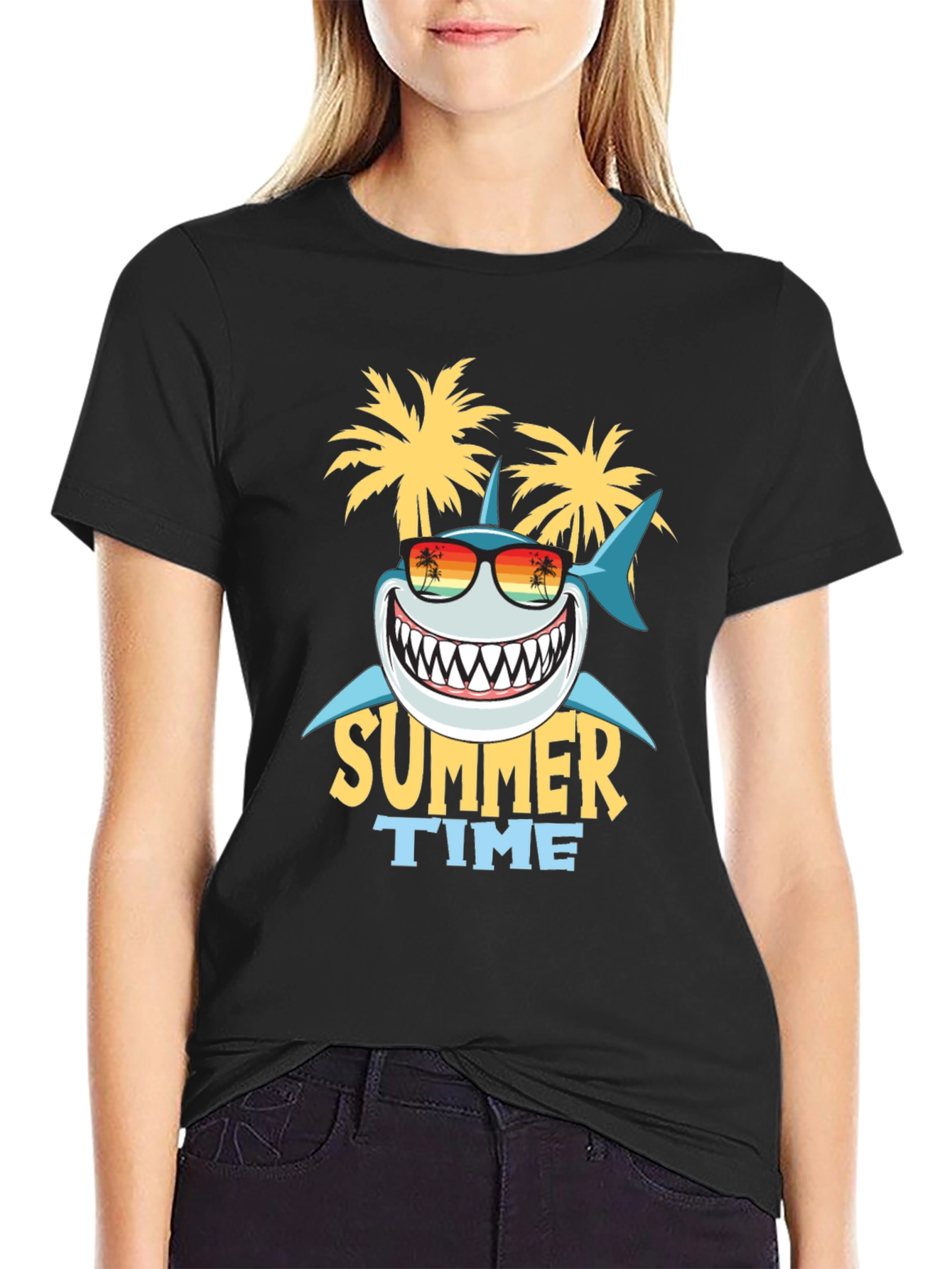 Black Summer Time Shark Graphic Tee view 2